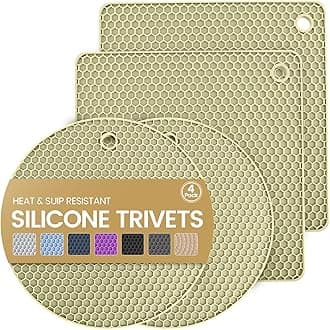 Silicone Trivet Mats 4 Heat Resistant Pot Holders Multipurpose Non-Slip Hot Pads for Kitchen Potholders, Drying mat, Jar Opener, Spoon Holder, Coaster(Nordic Rice)