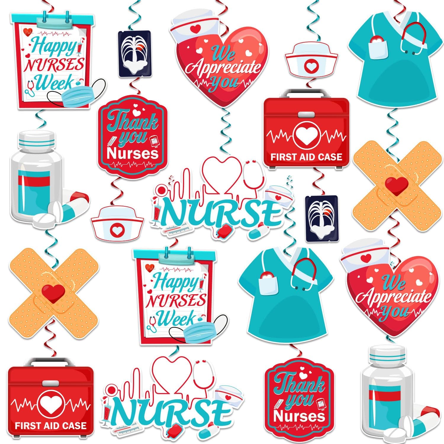 Nurses Week Decorations, 40 Pcs No-Diy Happy Nurses Week Decorations Hanging Swirls, Nurse Week Decorations Whirls Glitter Foil Ceiling Streams for Nurses Appreciation Week
