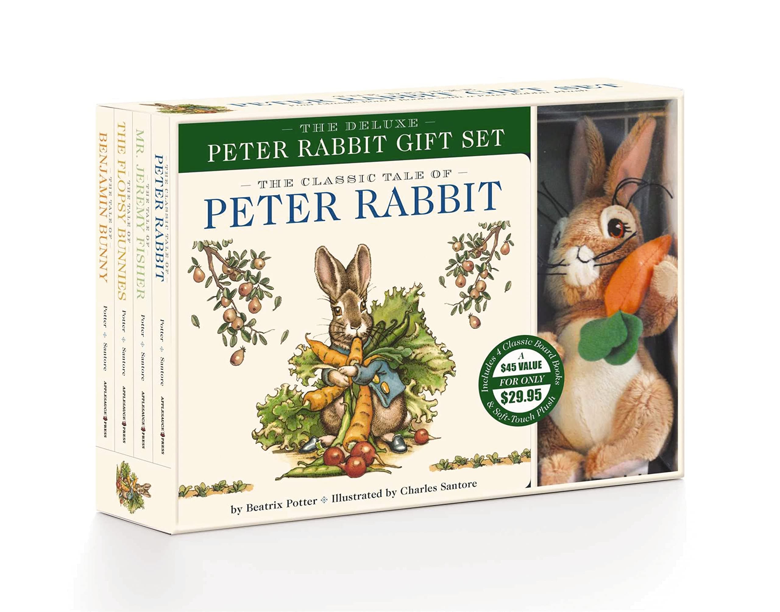 Peter Rabbit Deluxe Gift Set: 4 Classic Edition Board Books + Plush Stuffed Animal Bunny Toy: 1: The Classic Edition Board Book + Plush Stuffed Animal Toy Rabbit Gift Set