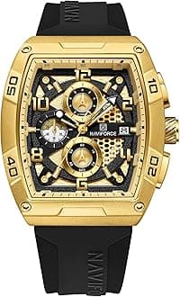 NAVIFORCE Waterproof Chronograph Sport Rectangle Watch for Men, with Auto Date Women Quartz Wrist Watches, Colorful Silicone Band