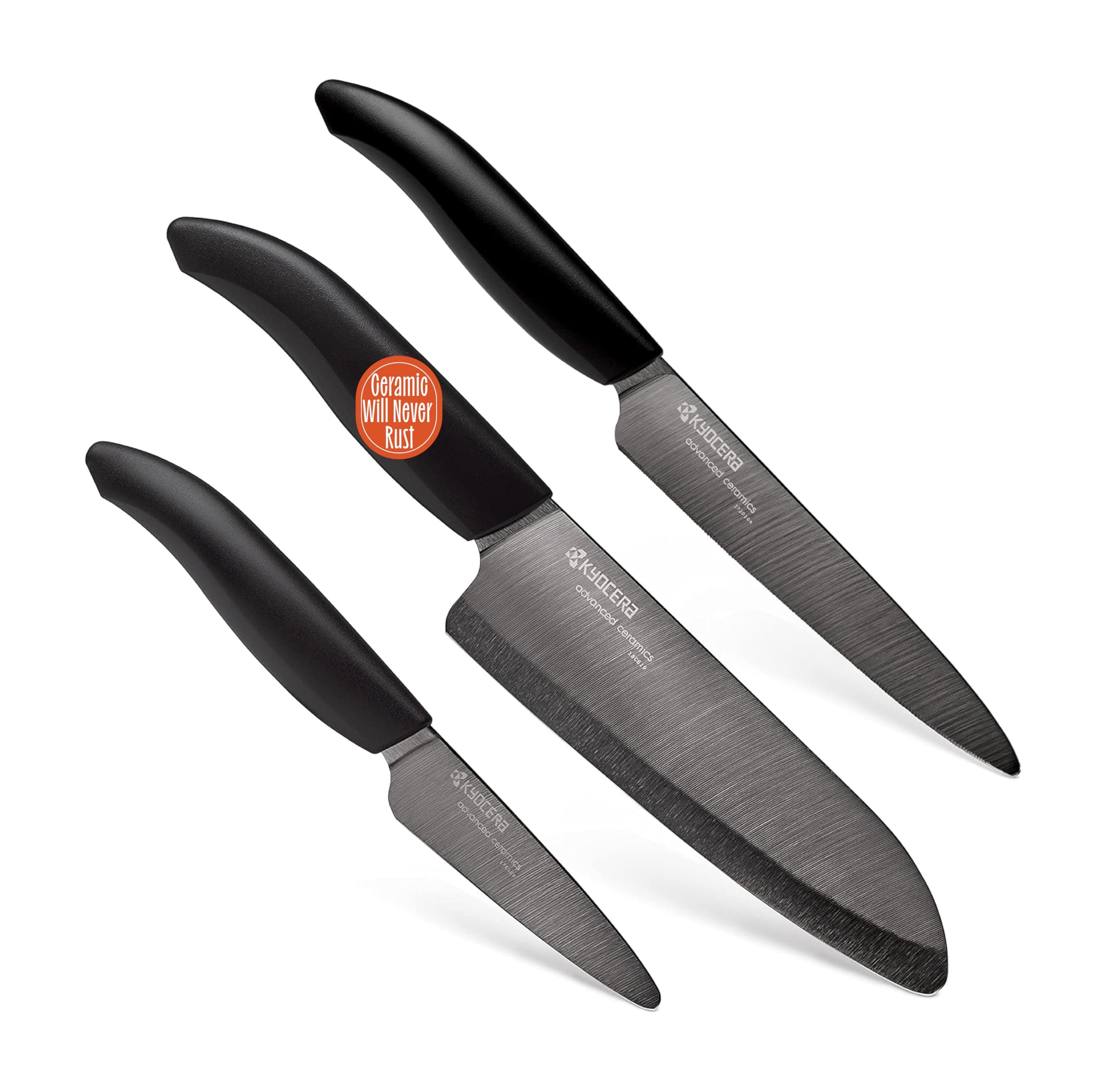 Revolution 3pc ceramic knife set, 6", 5" and 3", Black