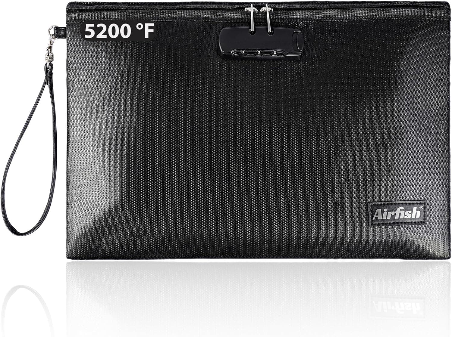 Fireproof Document Bag with Lock, 36 x 25 cm Wallet with Zip, Safe and Waterproof Storage Bag for A4 A5 Documents, Valuable Photos, Cash, Passport, Jewellery (Black)