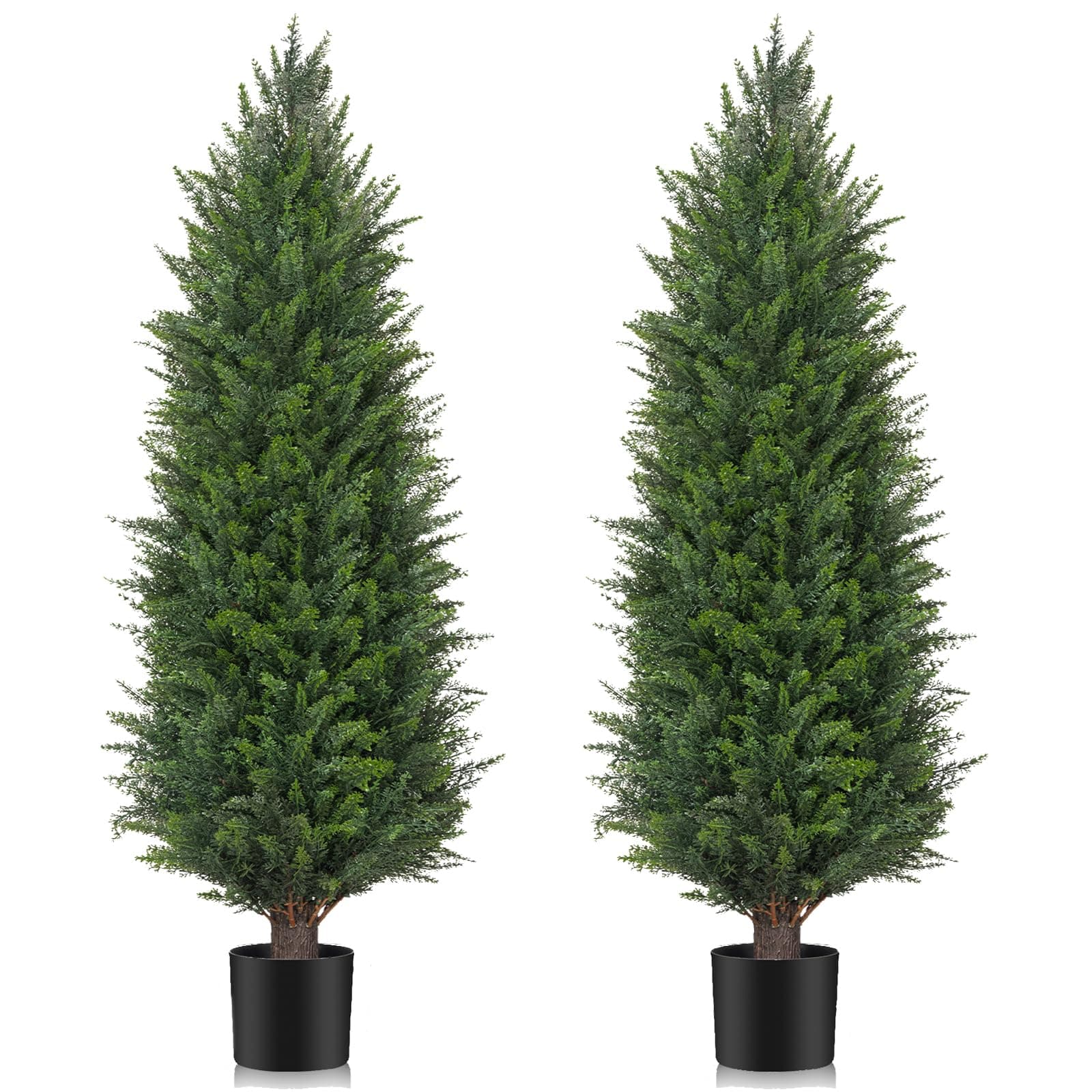 5FT Artificial Topiary Cedar Trees Set of 2, UV Resistant with Potted Faux Shrubs Plants for Long Lasting, Beautiful Fake Topiary Cypress Bushes for Indoor and Outdoor, Front Porch Decor