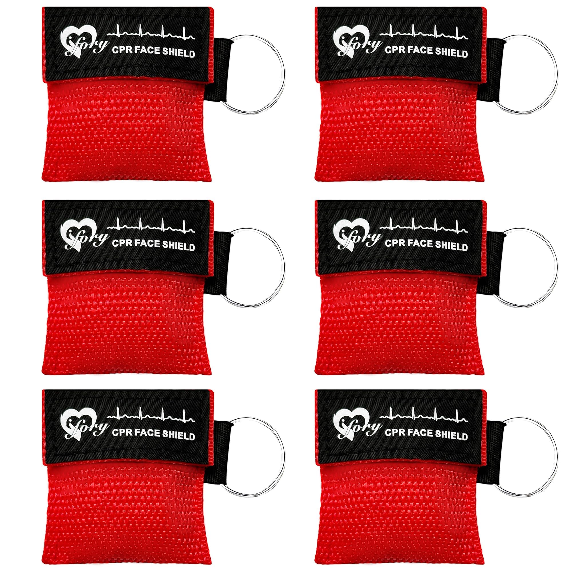 6 Counts CPR Pocket Mask Keychain, CPR Face Shield with One Way Valve Breathing Barrier for First Aid or ADE Training, Red
