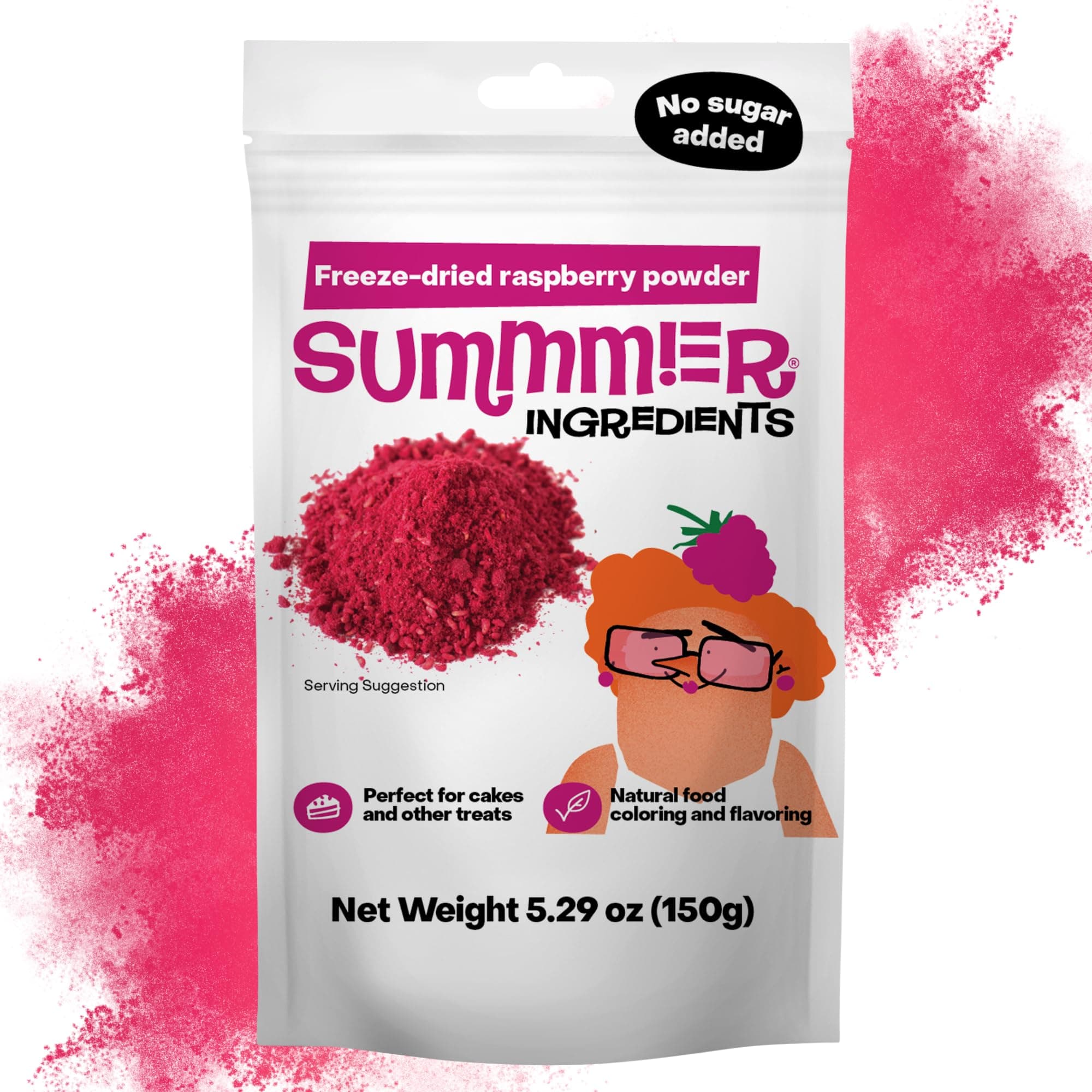Freeze Dried Raspberry Powder for Baking - 5.29 Oz Sugar Free, 100% Natural Strawberries for Smoothies - Sustainably Grown, Gluten-Free, Vegan Baking Powder