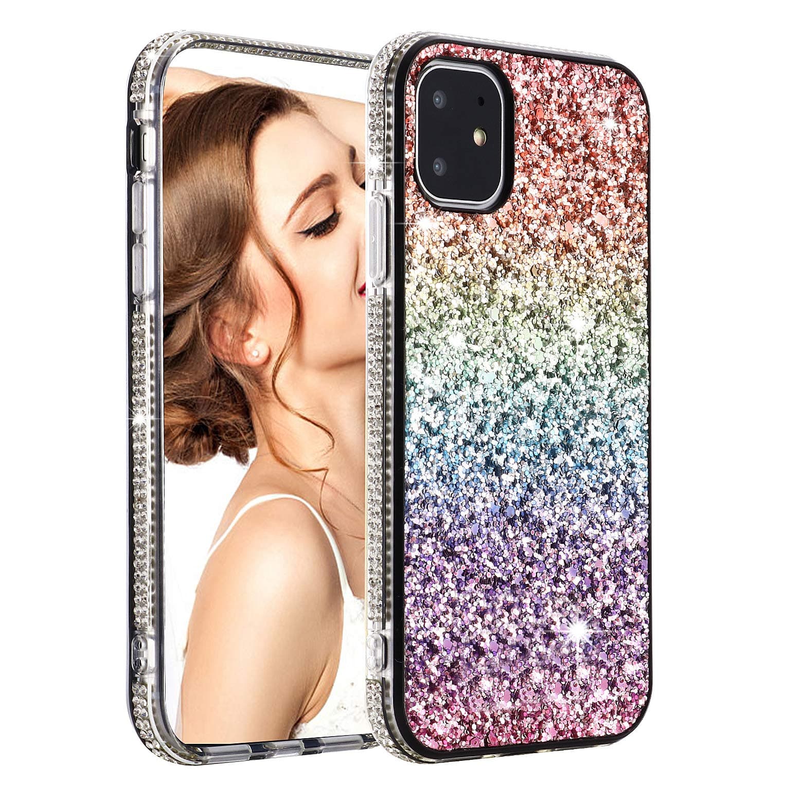 Solomo Designed for iPhone 11 Case, Glitter Luxury Sparkle Rainbow Gradual Protective Case Cover with Bling Diamond Soft TPU Bumper for Apple iPhone 11 6.1 Inch 2019 Release (Gradual Purple)