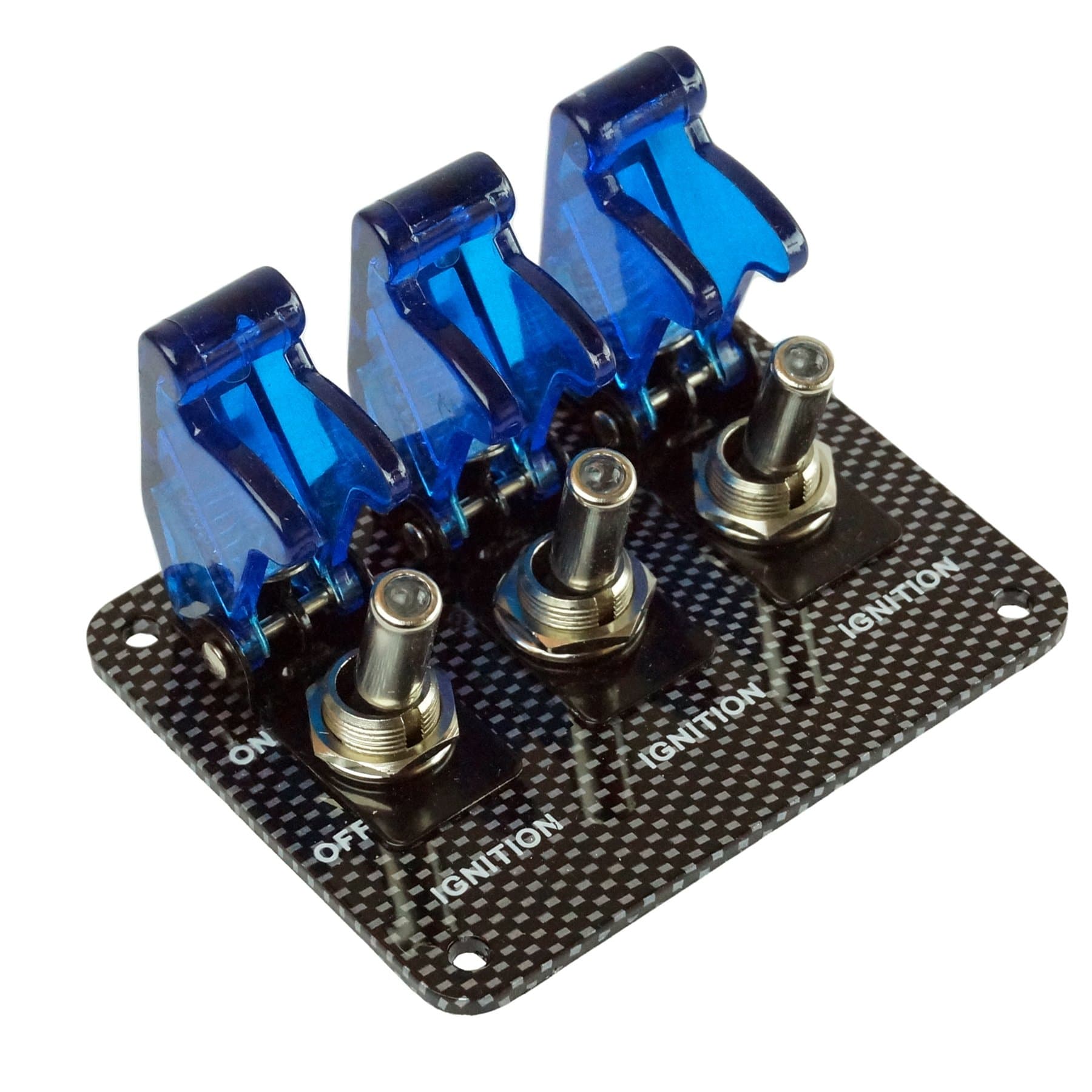 3 Row Safety Cover Aircraft 12V Toggle Switch With Indicator LED Light Carbon Fiber Painted Surface Panel, For Fog Lights, Neon Lights, Driving Lights etc. (Blue)