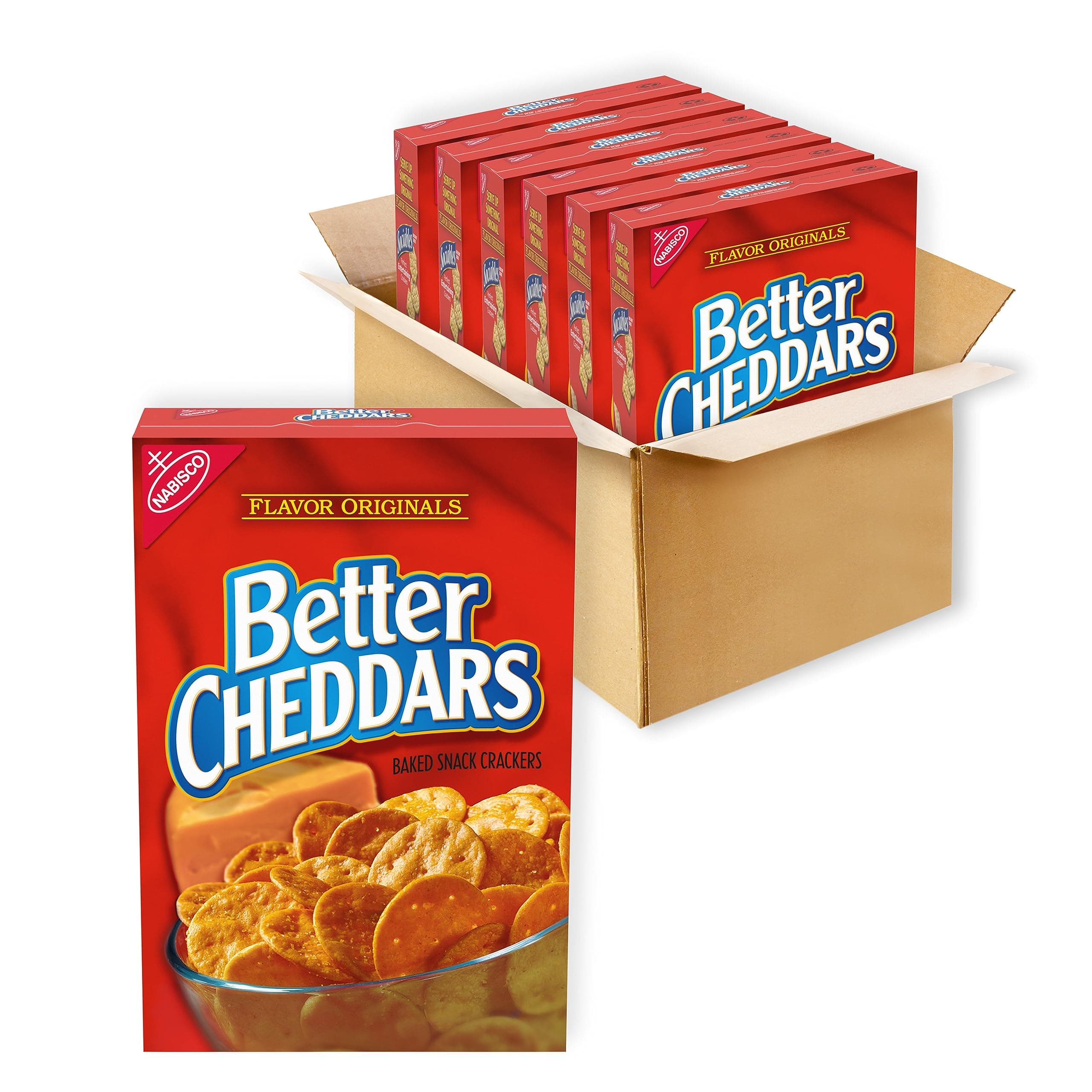 Better Cheddars Baked Snack Cheese Crackers, 6 - 6.5 Ounce Boxes (Pack of 6)
