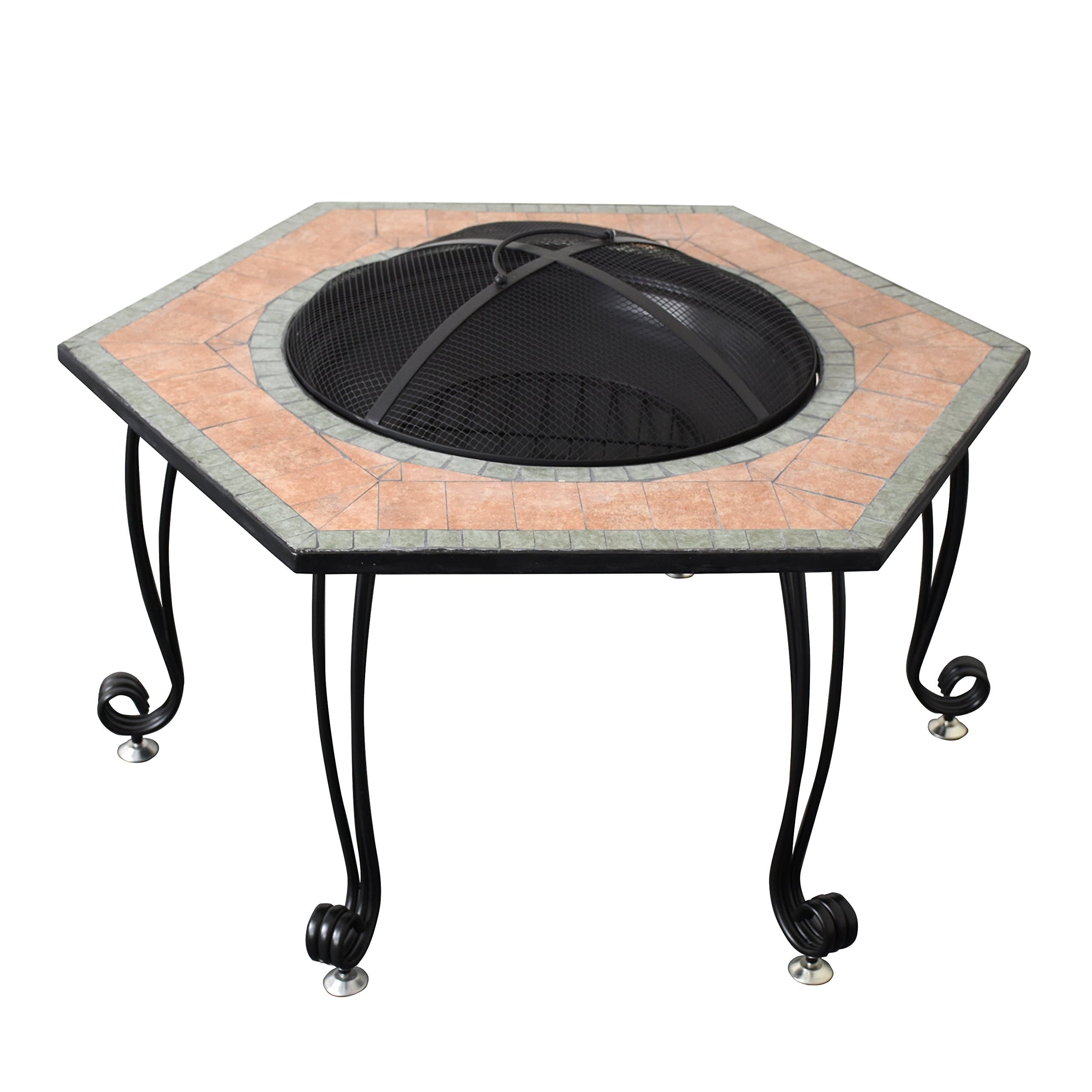 Astella 30" Hex. Wood Burning Fire Pit with Decorative Ceramic Tile Surround