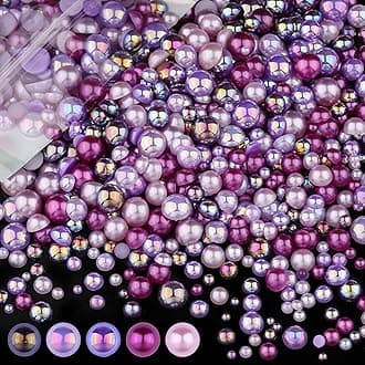 100g Flatback Pearls for Crafts,Assorted Sizes Half Round Pearl Beads Rhinestones for Nails,Pearl Flatback Resin Cabochons Beads for DIY Crafts Decoration (Purple Series)