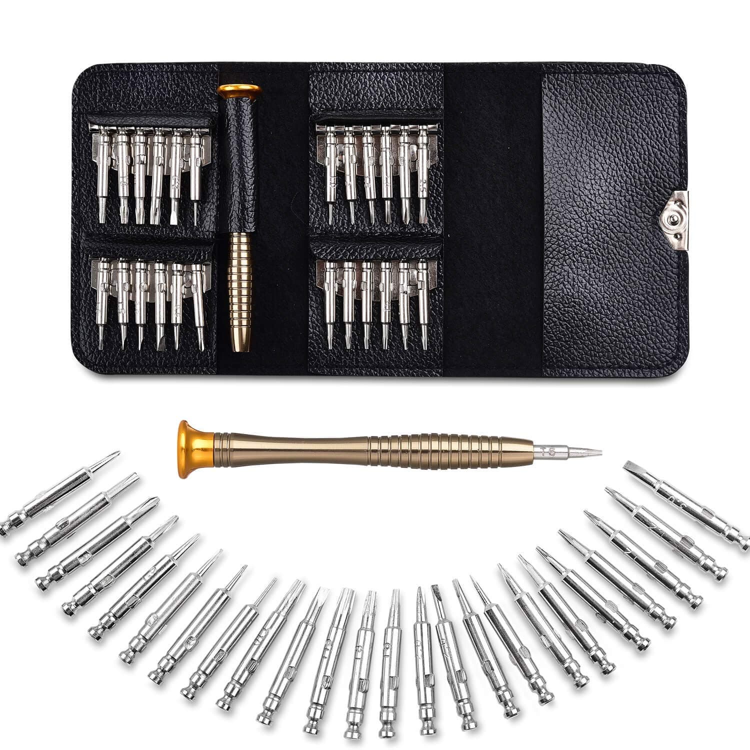 MOOKLIN Screwdriver Set,25 in 1 DIY Mini Precision Screwdriver Repair Tool Kit with Black Leather Bag for Phone, Laptop, PC, Camera, Game Console, Glasses, and More
