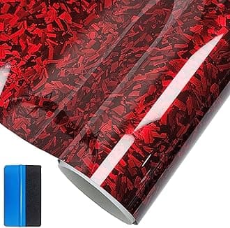 Forged Carbon Fiber Gloss Red Vinyl Wrap Sticker Free Bubble Air Release DIY Decal Car Auto Vehicle Morotcycle Self Adhesive (Red-Silver, 30cm x 100cm)