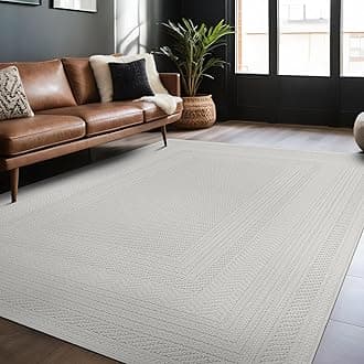 Micro Loop Indoor Rug White 6x9 Boho Geometric Neutral Area Rugs for Living Room Soft Luxury Modern Low and High Pile Durable Stain Resistant Non-Shedding Indoor Area Carpet 6 x 9