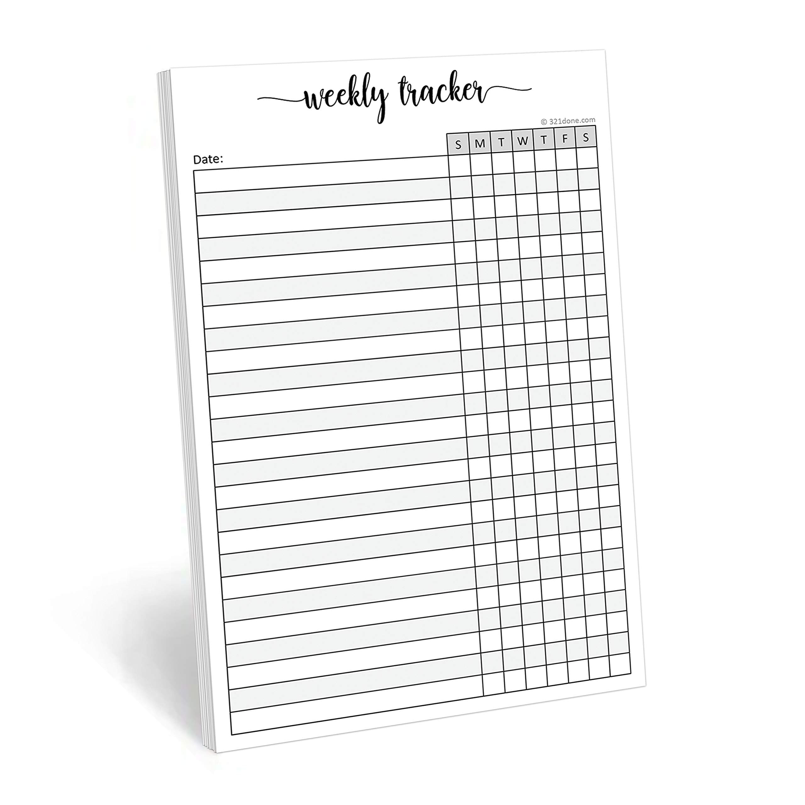 Weekly Tracker Notepad - 50 Sheets (5.5" x 8.5") - Habit Tracking Days of Week Tear-Off Sheets, Planner Organizing - Made in USA - Simple Script