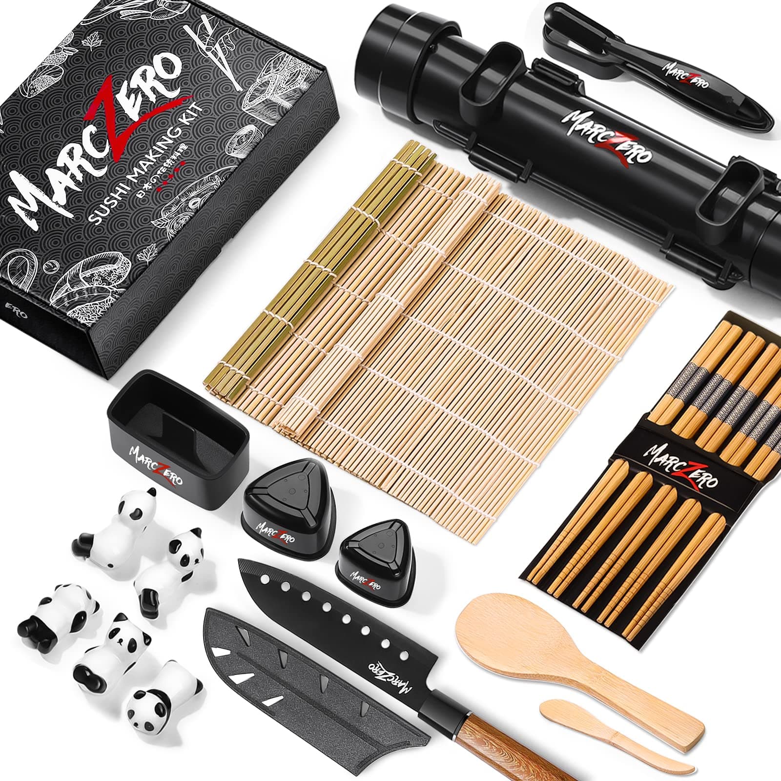 MarcZero Sushi Making Kit, 22 in 1 Sushi Bazooka Roller Kit With Bamboo Mat, Sushi Knife, Bamboo Chopsticks, Bazooka Roller, Sushi Molds, Bamboo Paddle Spreader, DIY Sushi Roller Machine for Beginner