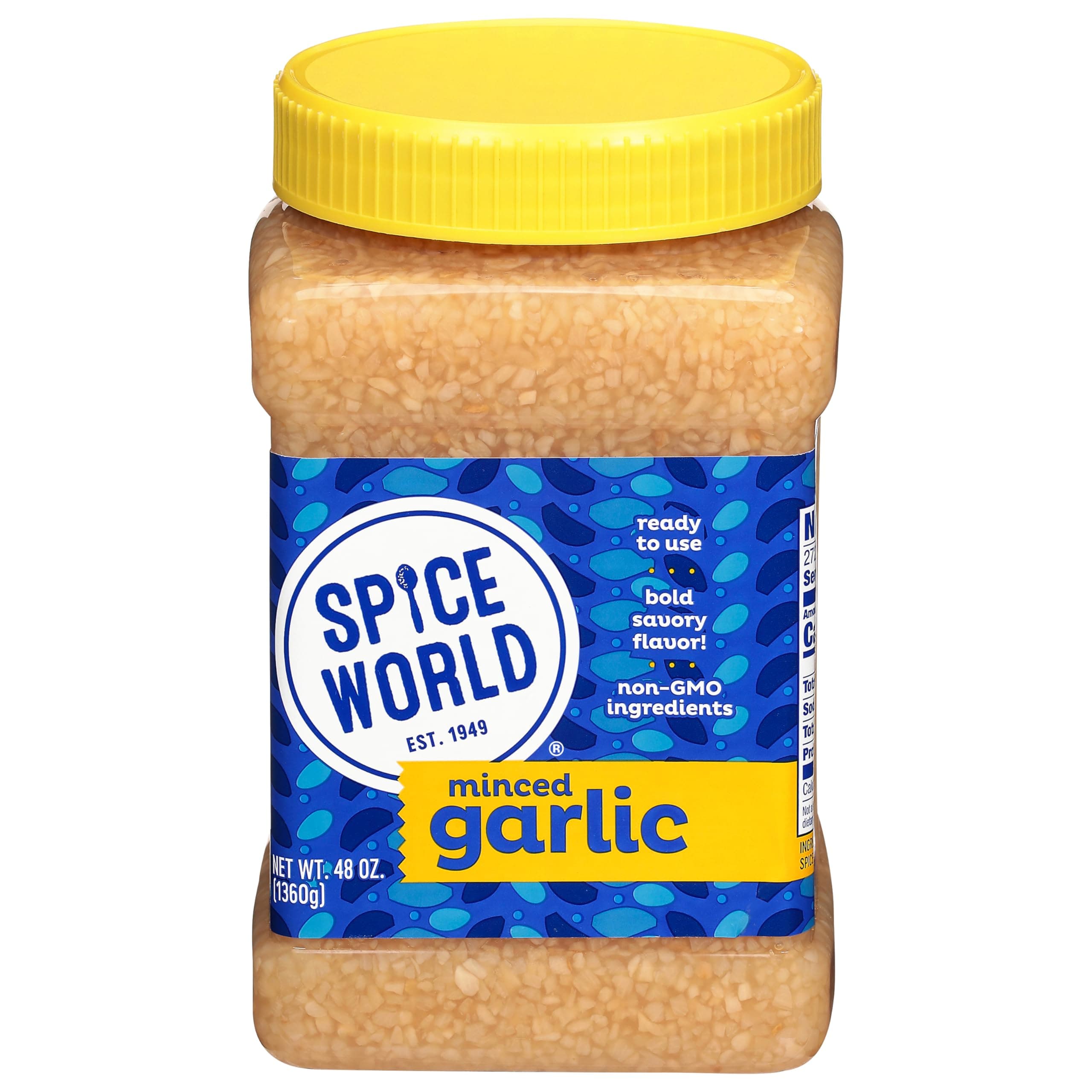 Spice World Minced Garlic – Bulk 48 oz Garlic Container – Ready-to-Use Seasonings for Cooking, Reduce Prep Work and Easily Add Flavor