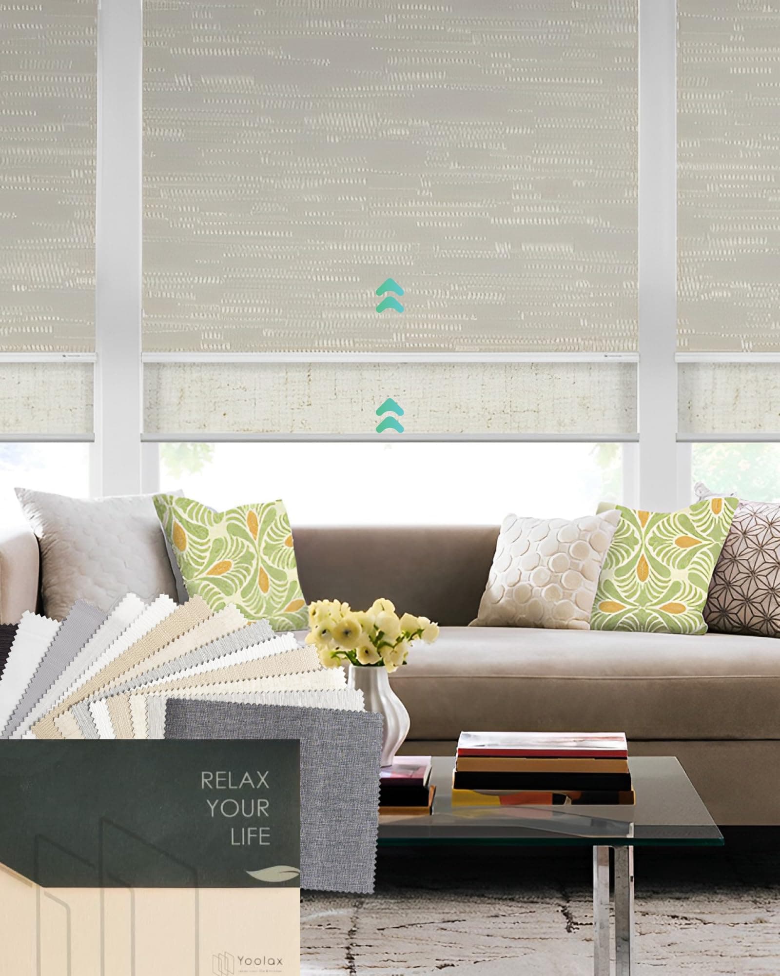 YoolaxSmart Dual Roller Shades, Motorized Blinds with Remote Smart Blinds Compatible with Alexa, Automatic Dual Shades for Windows Bedroom Living Room, Fabric Sample (Multicolor)