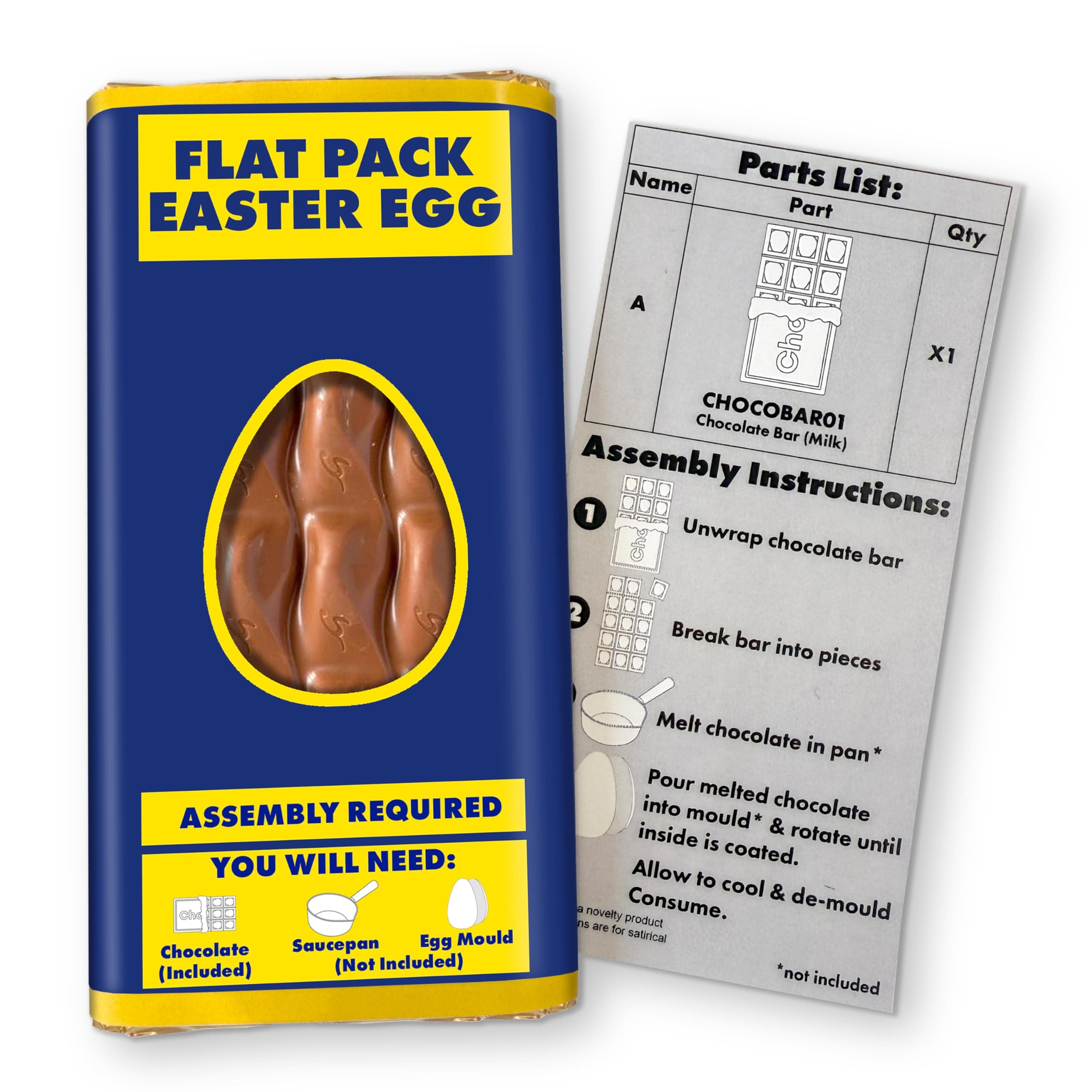 Flatpack Easter Egg - Flat Pack Furniture Inspired Novelty Chocolate Bar - Complete with novelty 'Assembly Instructions' leaflet - Fun Easter Gift Suitable For Children and Adults SINGLE
