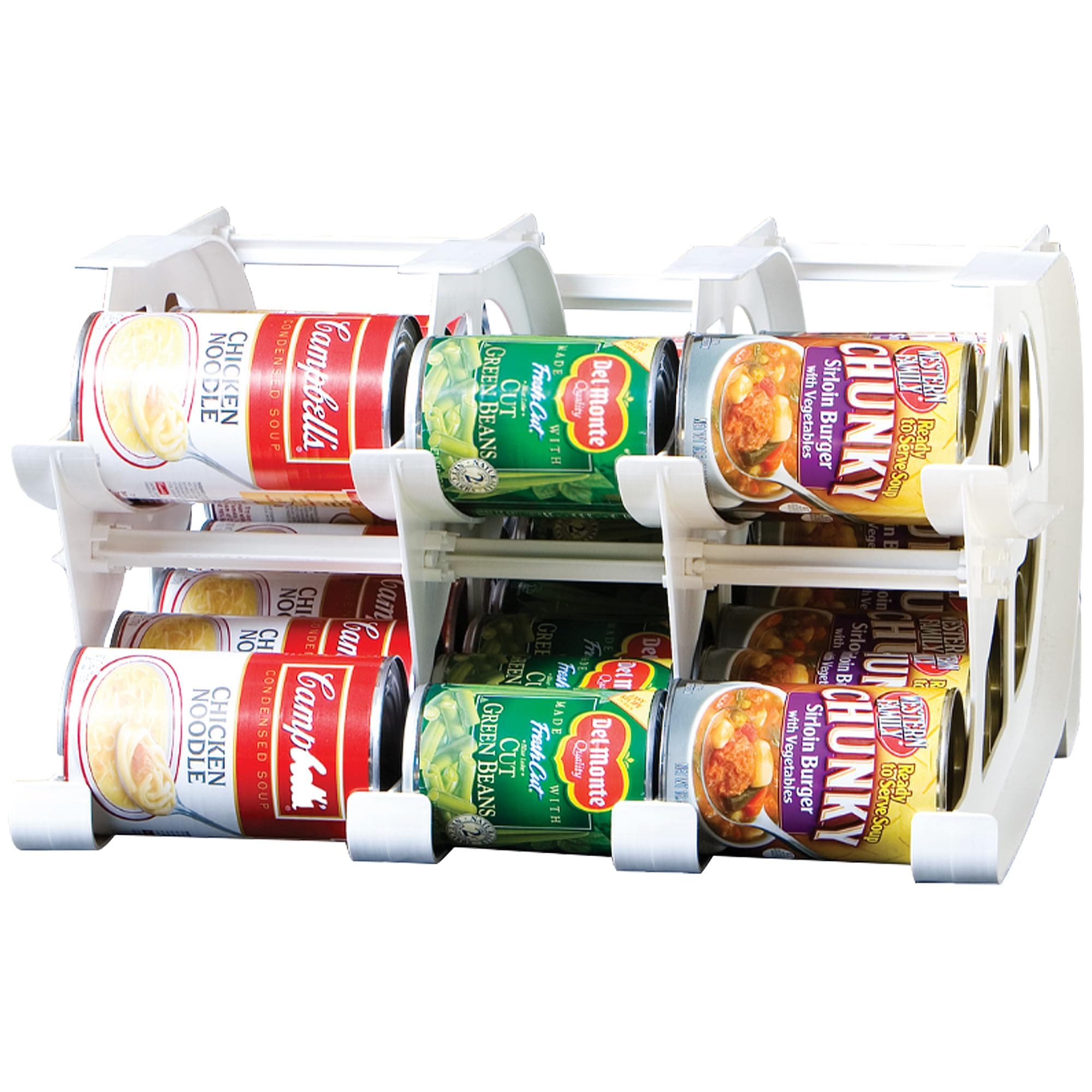 FIFO Countertop Mini Can Tracker Holds 30 Standard 10-24 Oz Can Sizes, White| Stackable & Adjustable Can Organizer for Pantry, USA Made, White
