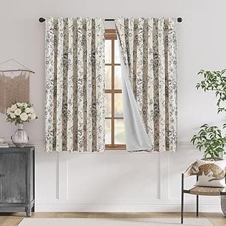 jinchan Blackout Linen Blend Curtain Floral Blackout Curtains for Living Room 63 Inch Length Black Printed with Lined Blackout Curtain for Bedroom Farmhouse Curtains Set 2 Panels