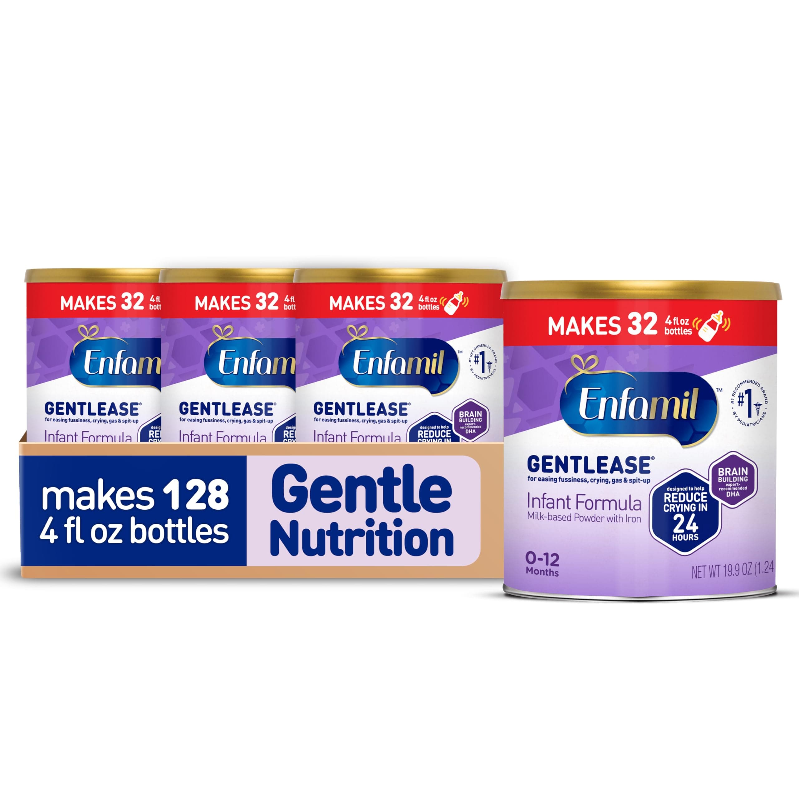 Gentlease Easy to Digest Baby Formula, Brain Supporting DHA, for Easing Fussiness, Gas, Crying and Spit-up, 19.9 Oz Can, 4 Count