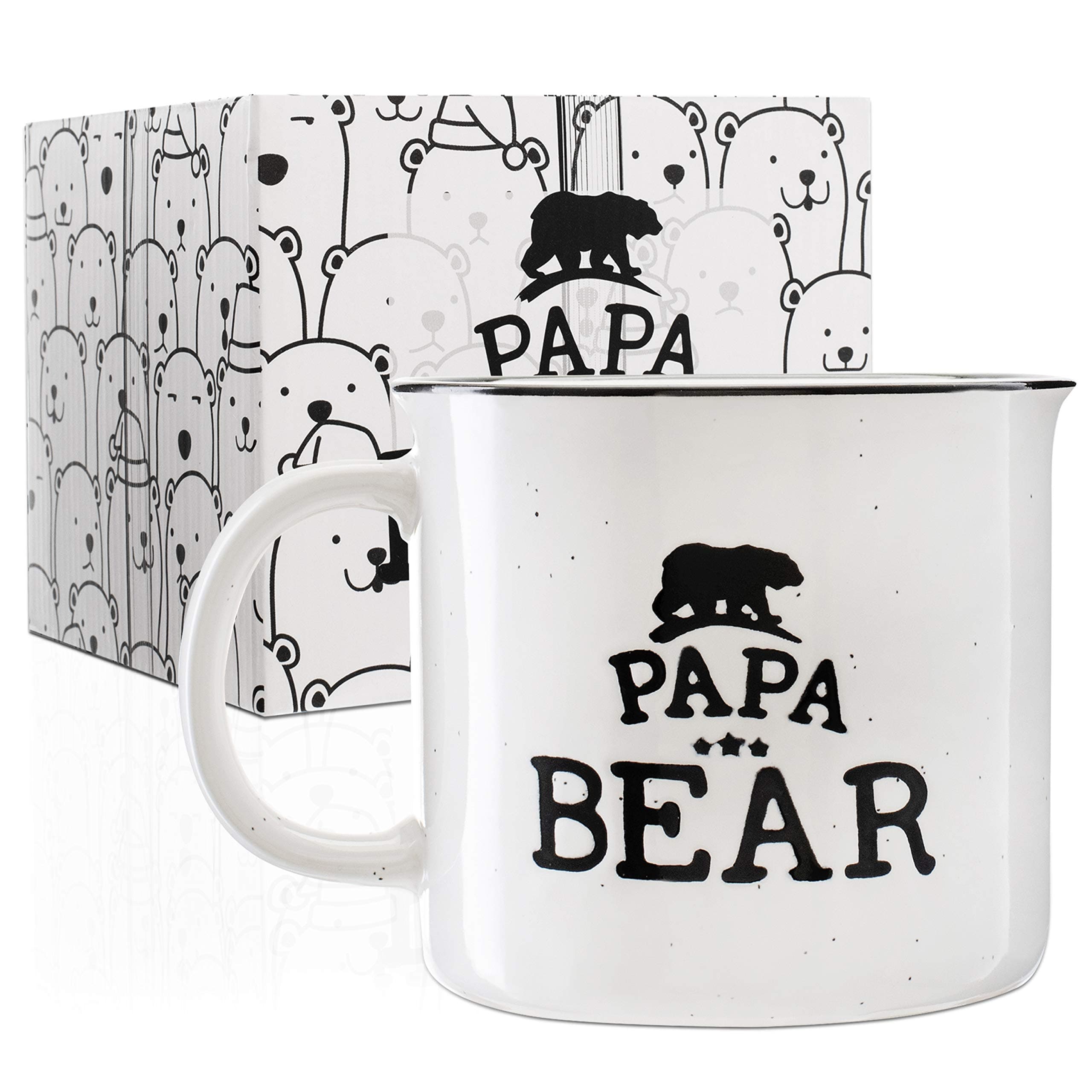 Papa Bear Stoneware Engraved Campfire Ceramic Mug - White - 15 oz, Father's Day Gifts - Retro Coffee Mug for Dad Gifts Tea Cup