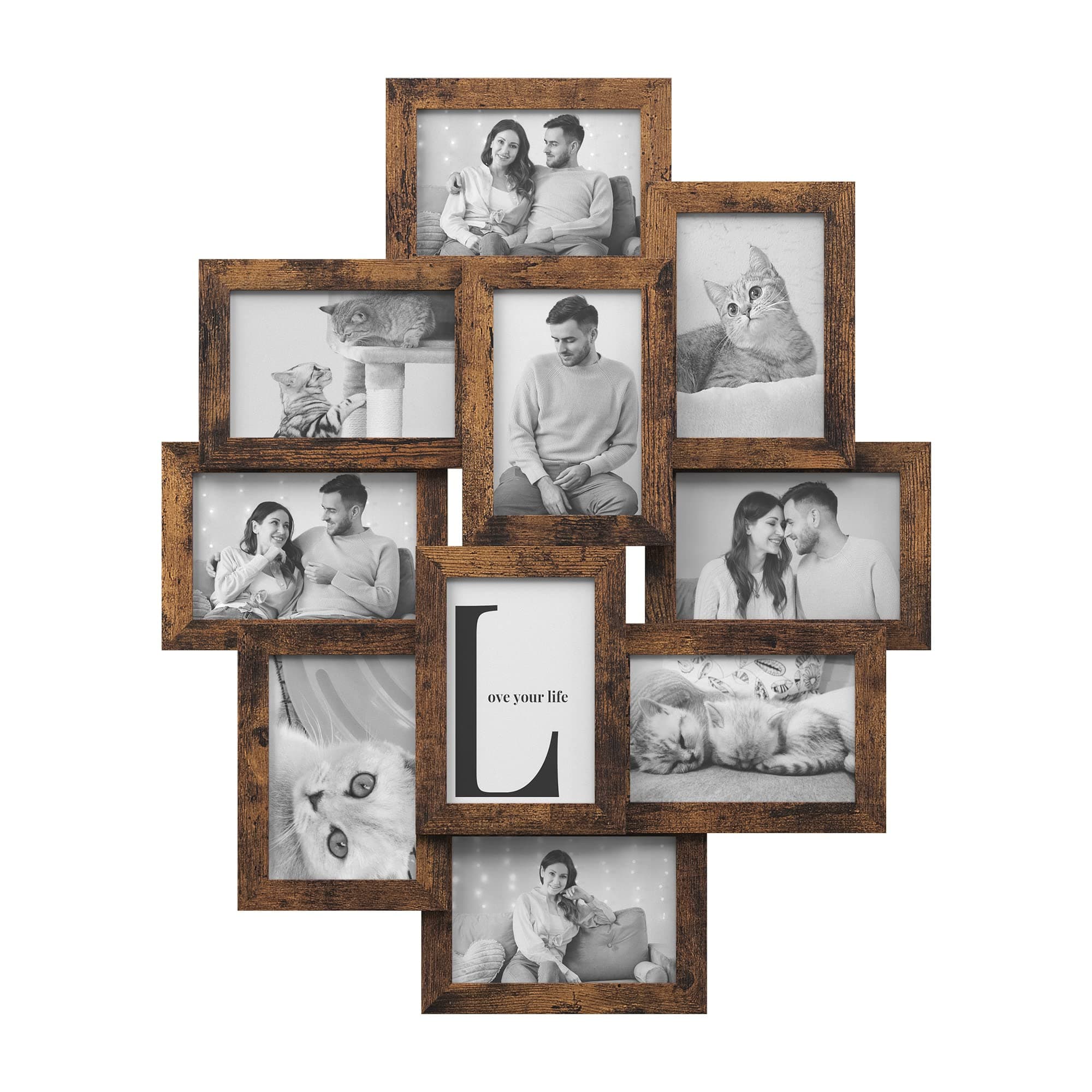 SONGMICS Collage Picture Frame, 10 Frames for 4x6 Photos, Multi Wall Decor, Rustic Brown RPF020X01