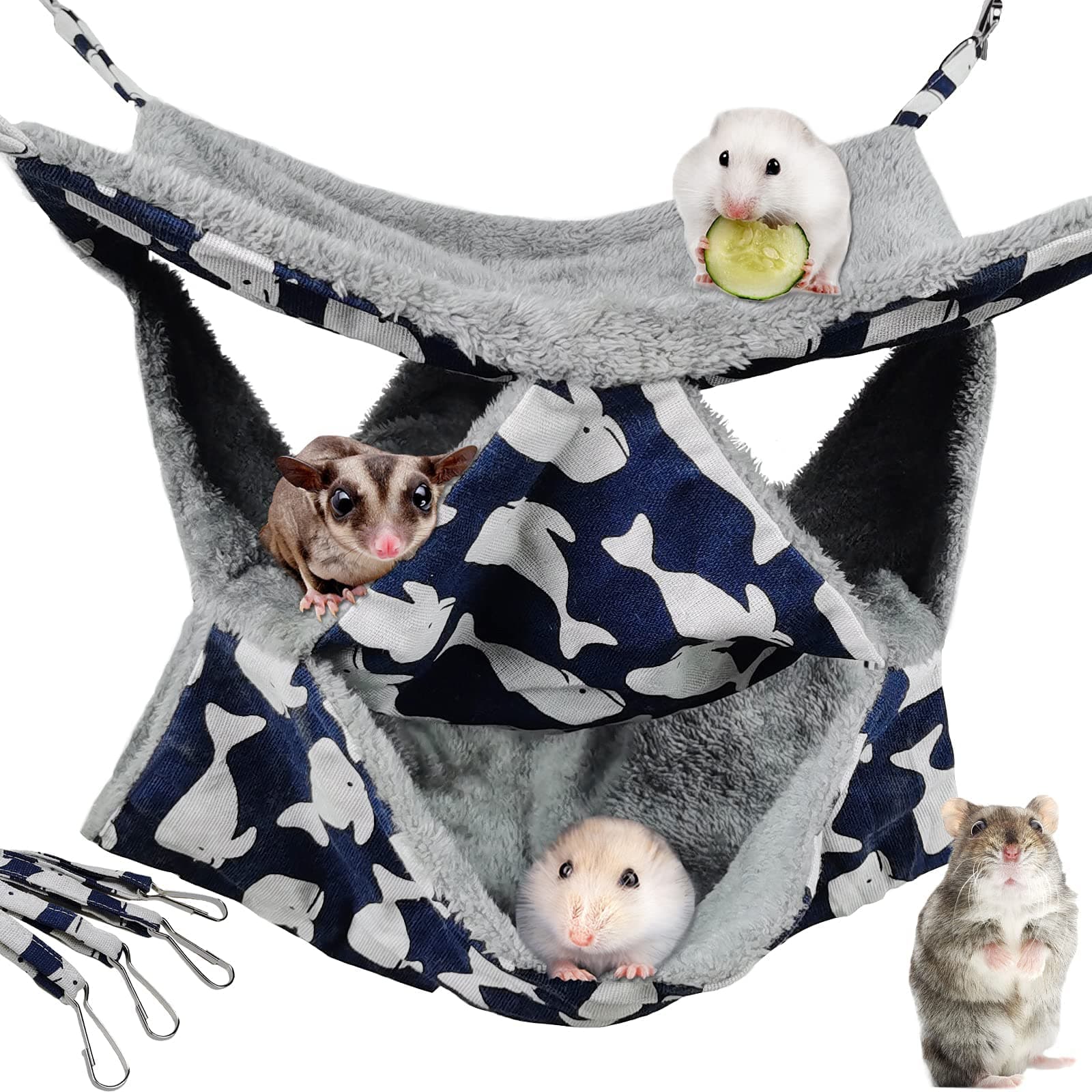 Pet Cage Hammock, 3-Layer Hamster Hanging Bed, Plush Sugar Glider Cage Chinchilla Swing Nest Sack Warm Ferrets Hideout Accessories Toy for Small Animals Rat Rabbit Squirrel (3-Layer)