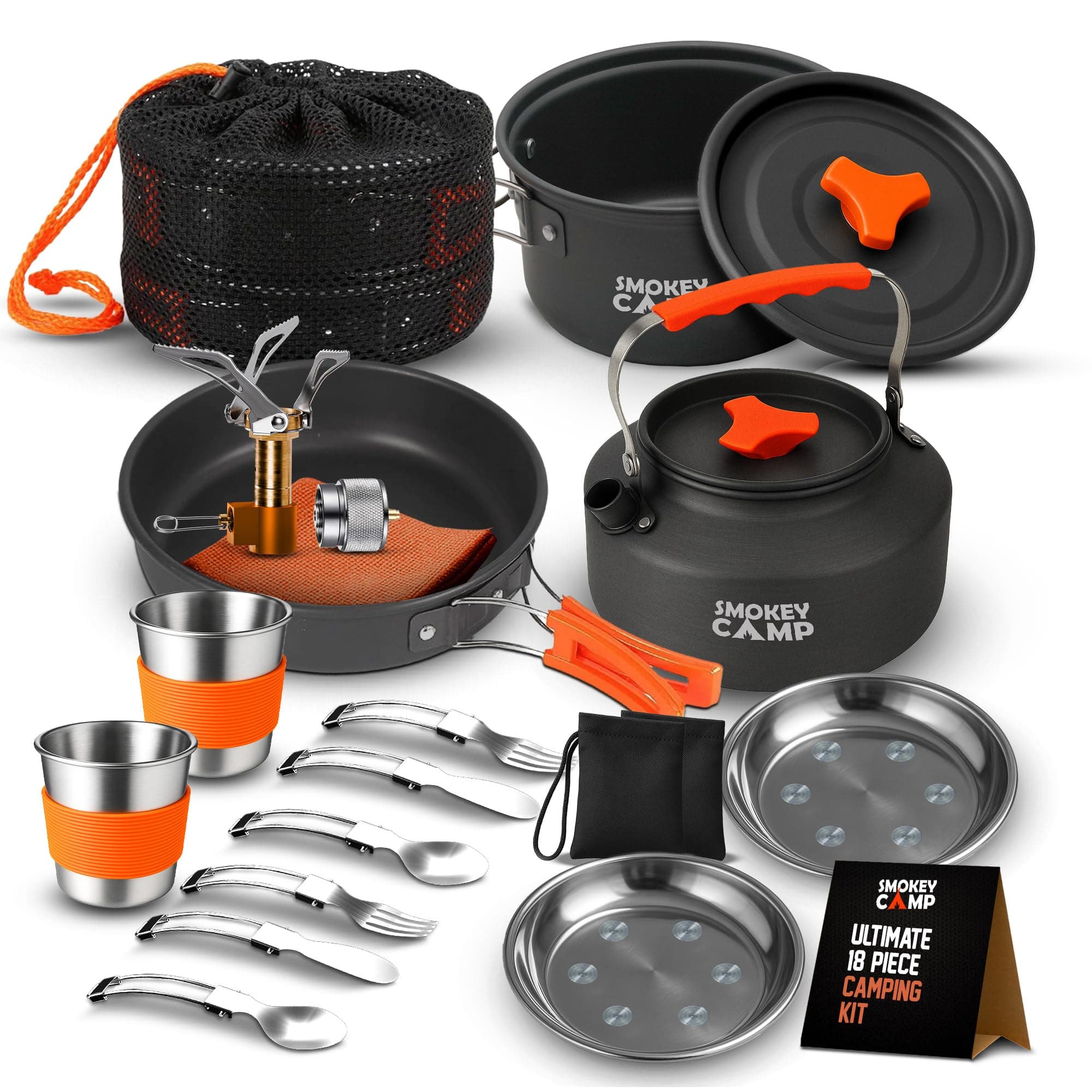 Camping Cookware Mess Kit Set with Stove - Backpacking Camping Pots and Pans Set, All in One Non-Stick Camping Cooking Set, Portable Stove, Hiking, Picnic, Outdoor & Camping Cookware Set