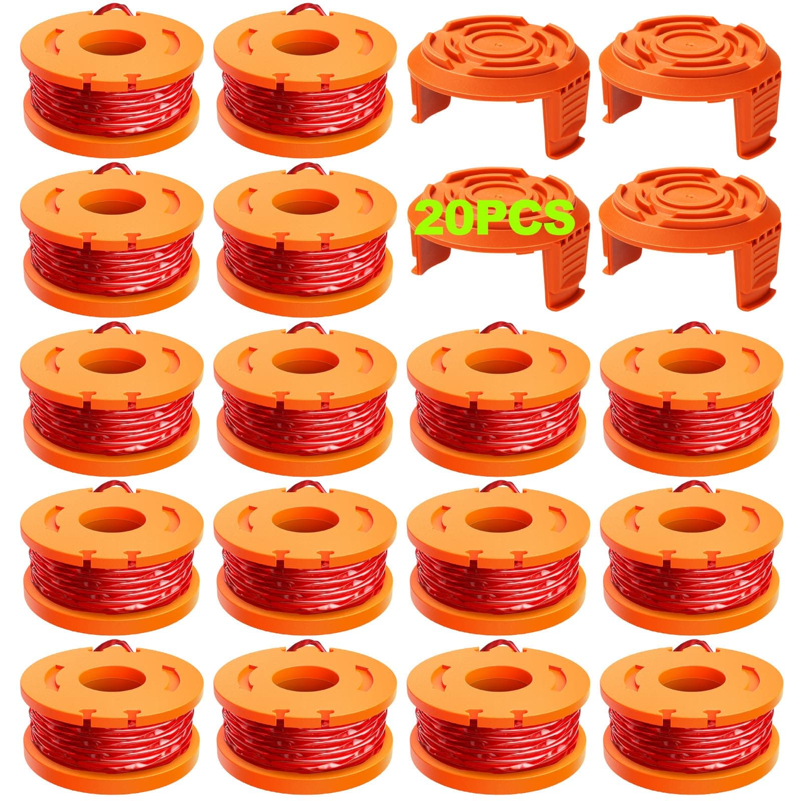 20 Pack Trimmer Spool Line for Worx,(WA0010)Replacement Trimmer Spool Line for Worx,Trimmer Line Refills 0.065 inch for Worx,Suitable for Worx String Trimmers(16 Pack Grass Trimmer Line,4 Trimmer Cap)