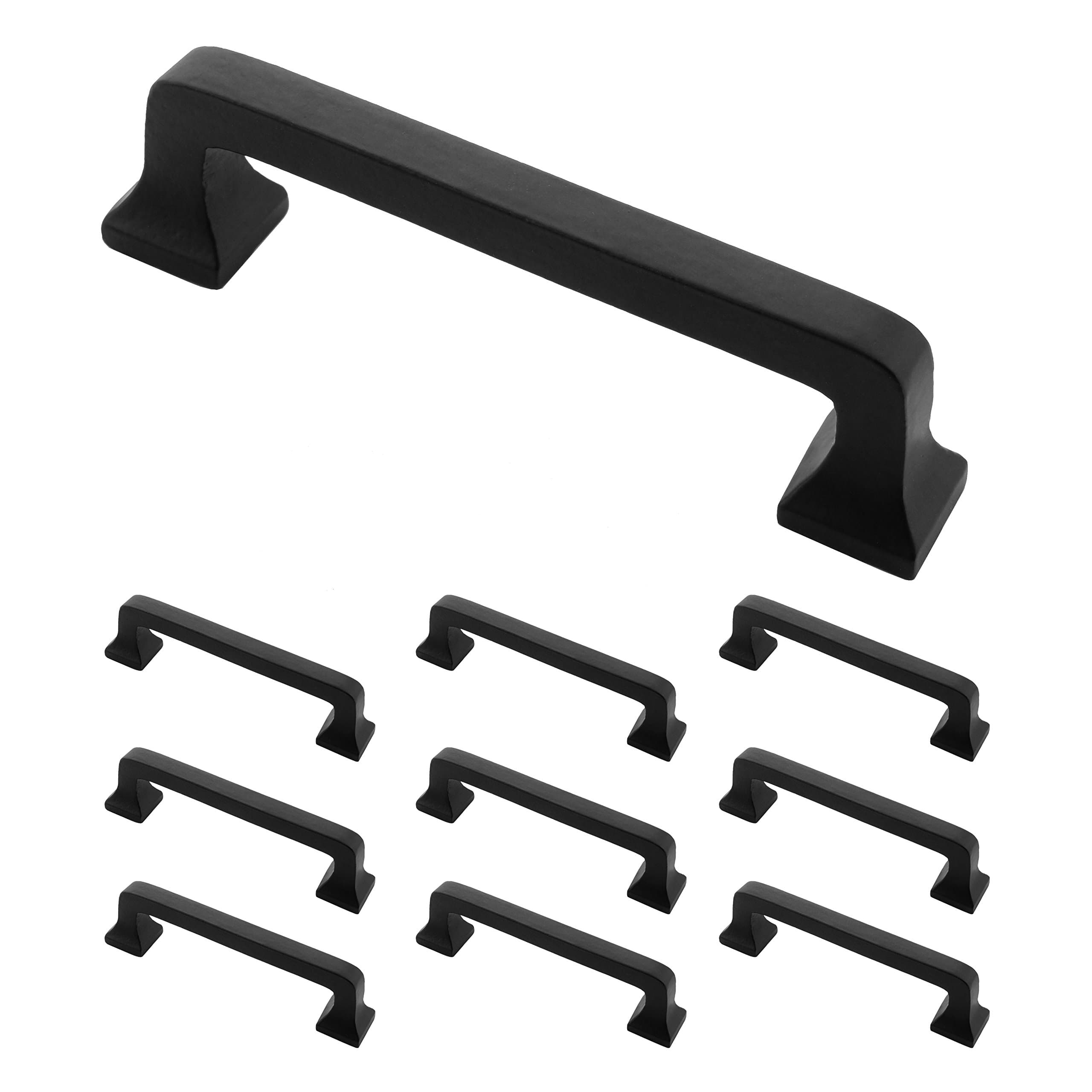 Iron Valley - 4" C2C Square Contemporary Cabinet Handle Pull - Black - Solid Cast Iron (10 Pack)
