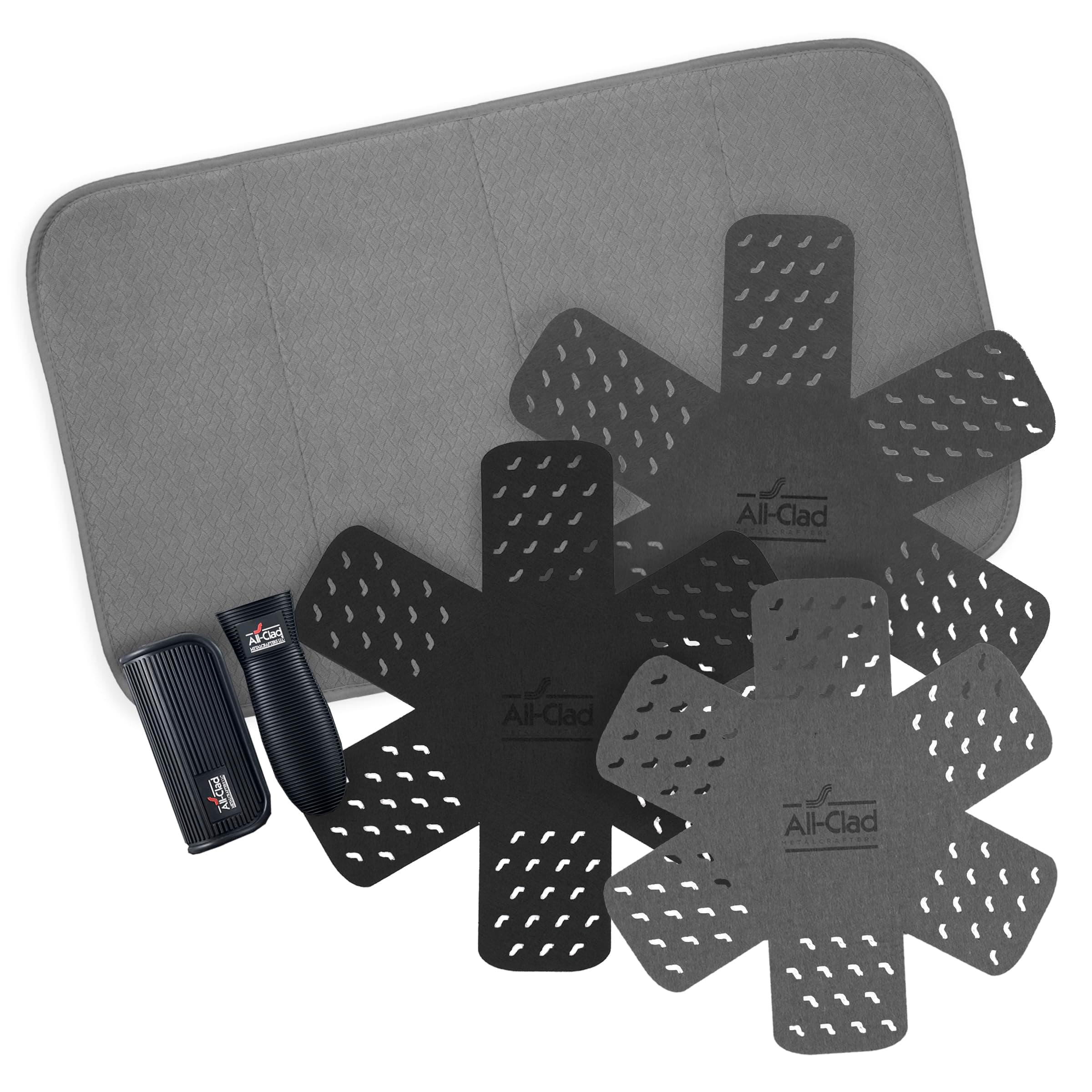 All-Clad Pot Protectors, Grip, and Dish Drying Mat Set: Pot Protectors for Kitchen Organization, 100% Silicone Heat Resistant Grip Set - 6 Piece