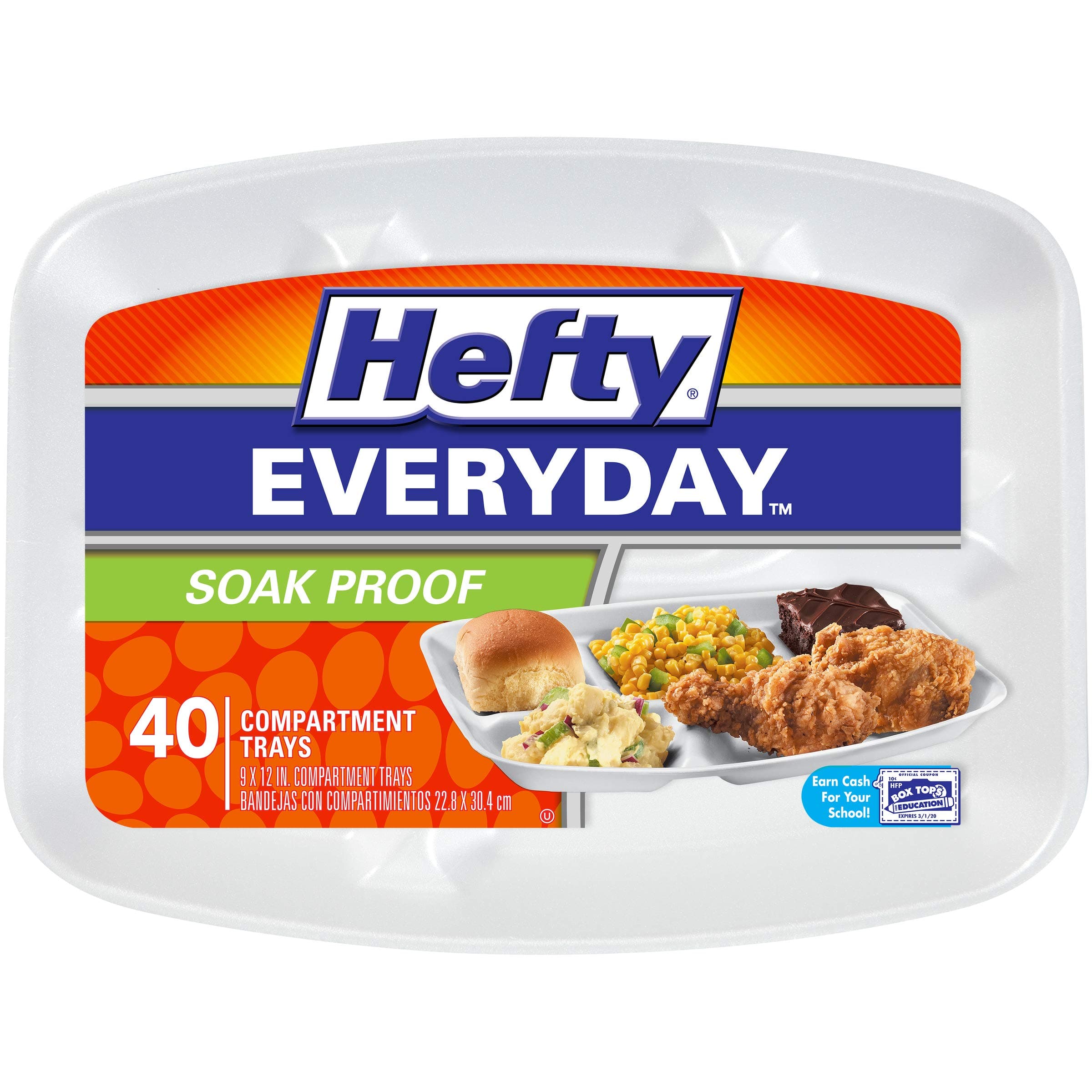 Hefty Rectangular Foam Compartment Party Plates, 40 Count (Pack of 2)