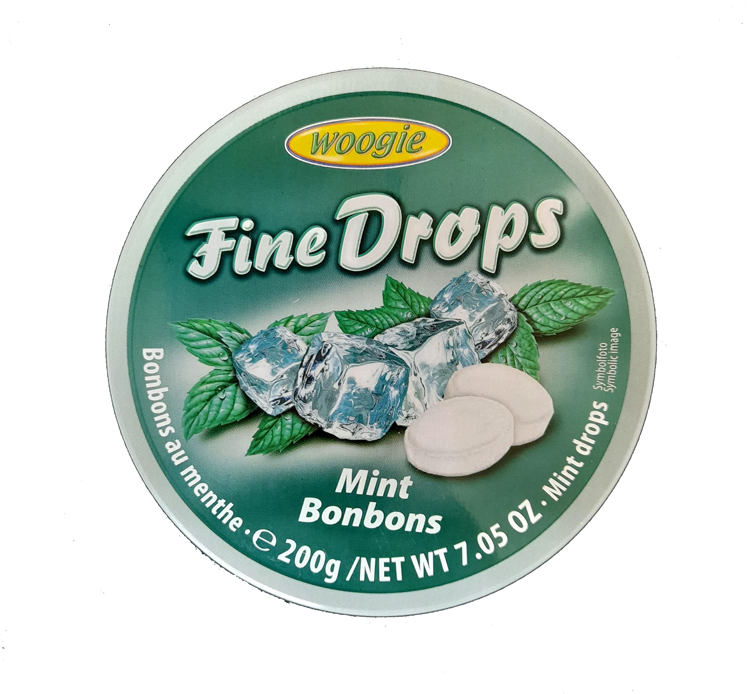 Refreshing Woogie Fine Drops Mint Candies in Tin Round Case - Easy Open & Close Tin Container for Refreshing the Breath with Convenient Round Drops (200g)