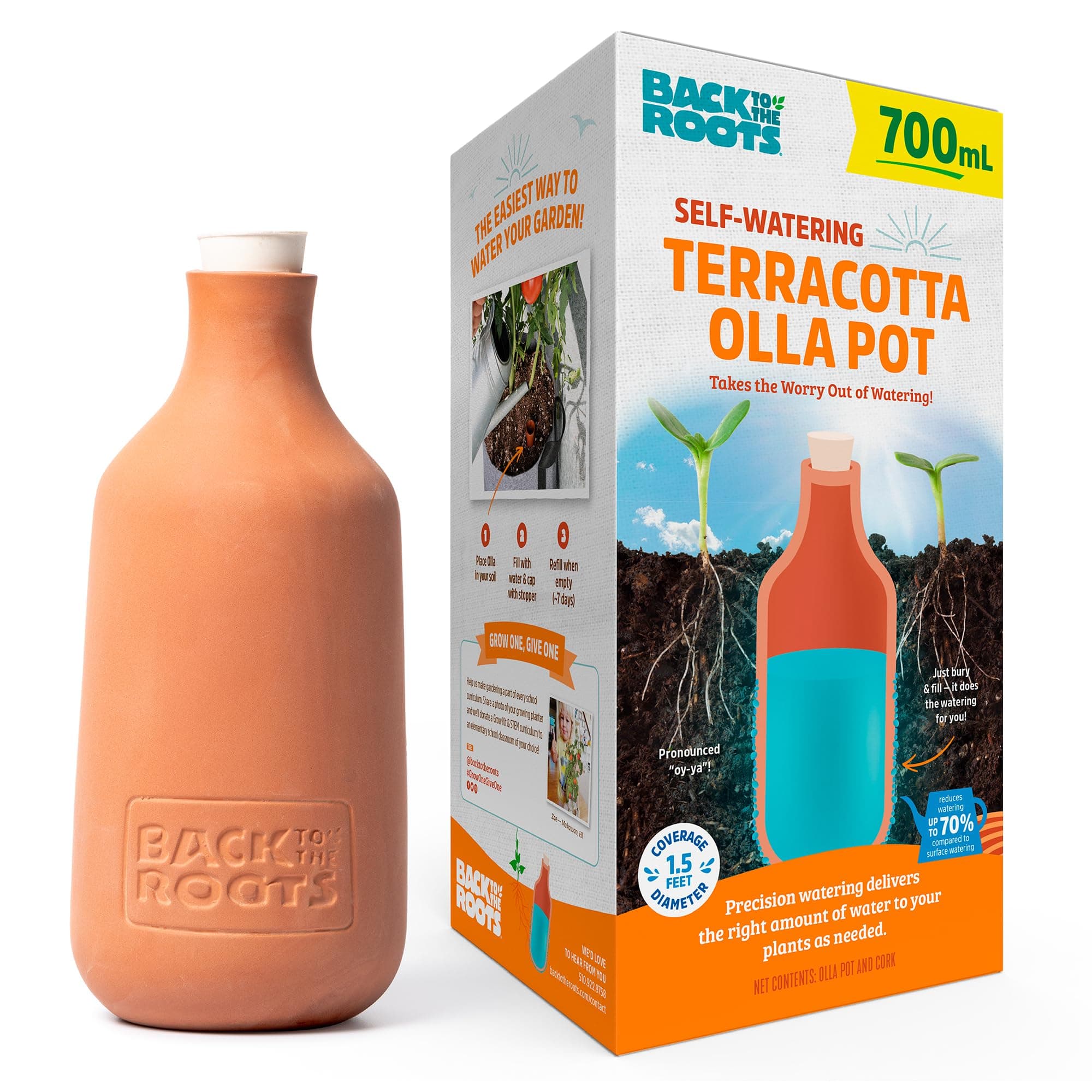 Back to the Roots Self-Sprinkling Terracotta Drapot, 700ml for a week of precise watering
