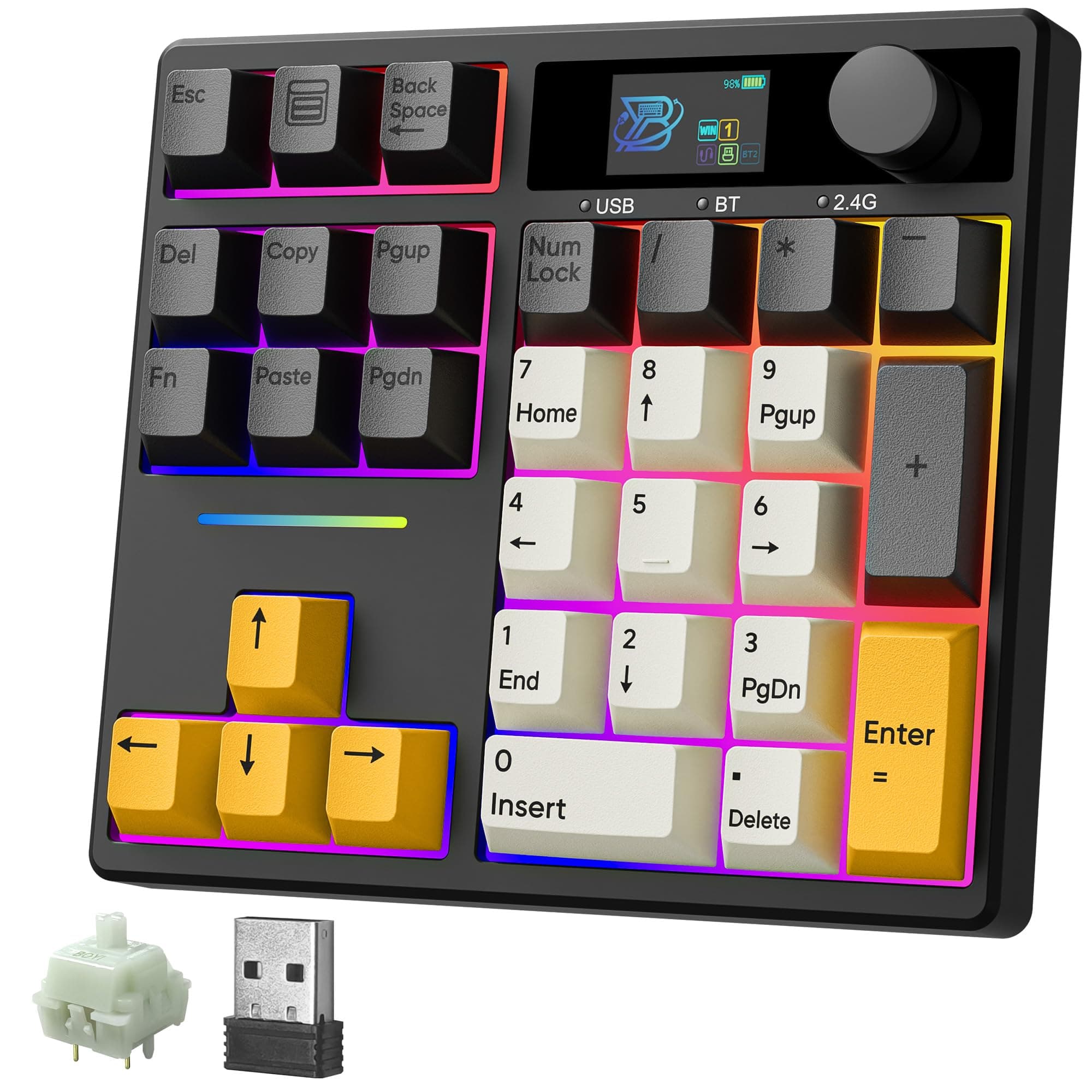 BOYI TD31Pro Mechanical Number Pad for Boards, Bluetooth5.0/2.4G/Type-C, Hot-Swappable RGB Wireless Numeric Keypad with Display and Knob, Programmable PBT Keys,