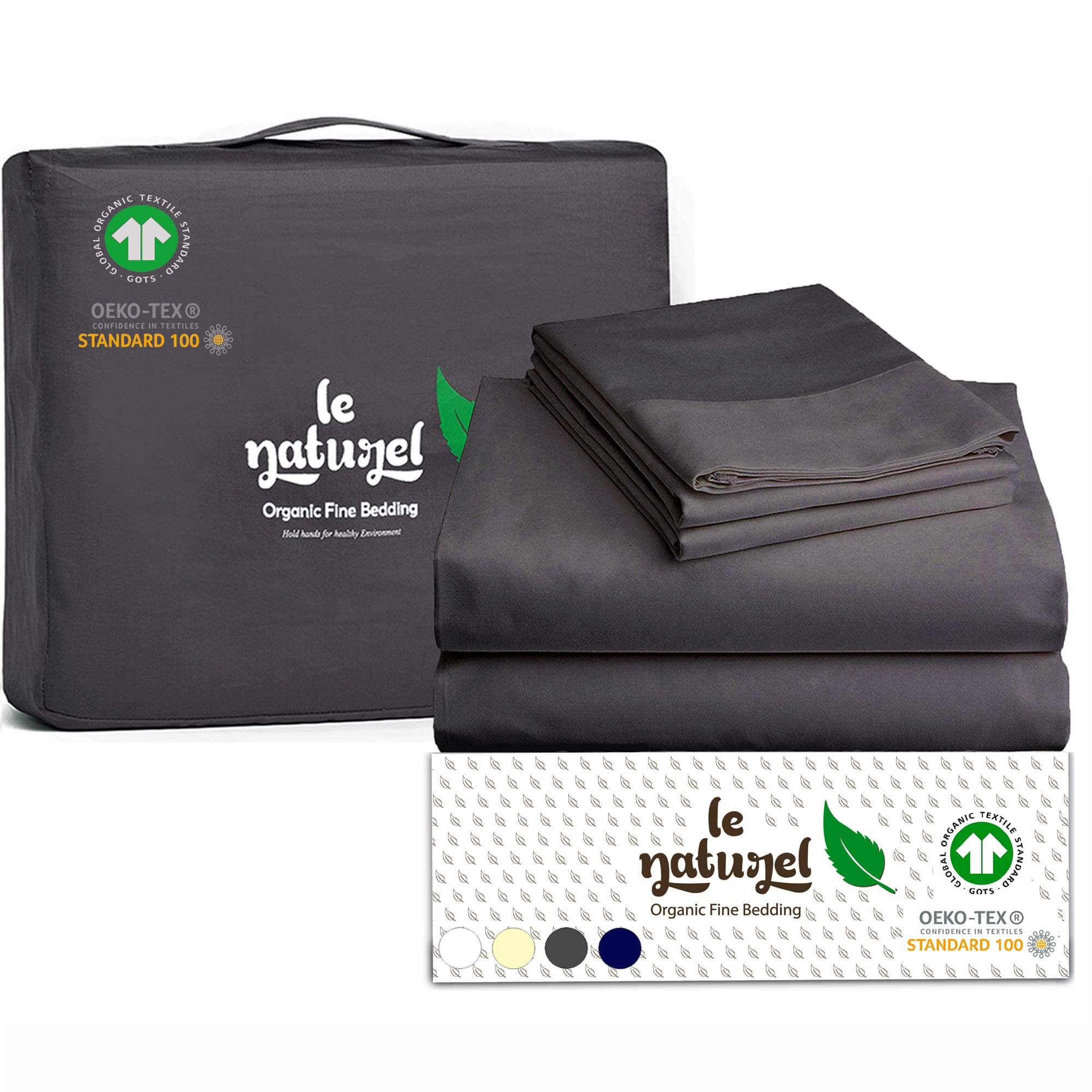 Organic Cotton Bed Sheets King - Organic Gray Sheets - 300 Thread Count Organic Cotton - Organic Cotton Sateen Sheets - Deep Pocket Organic Cotton Sheets - GOTS Certified Sheets