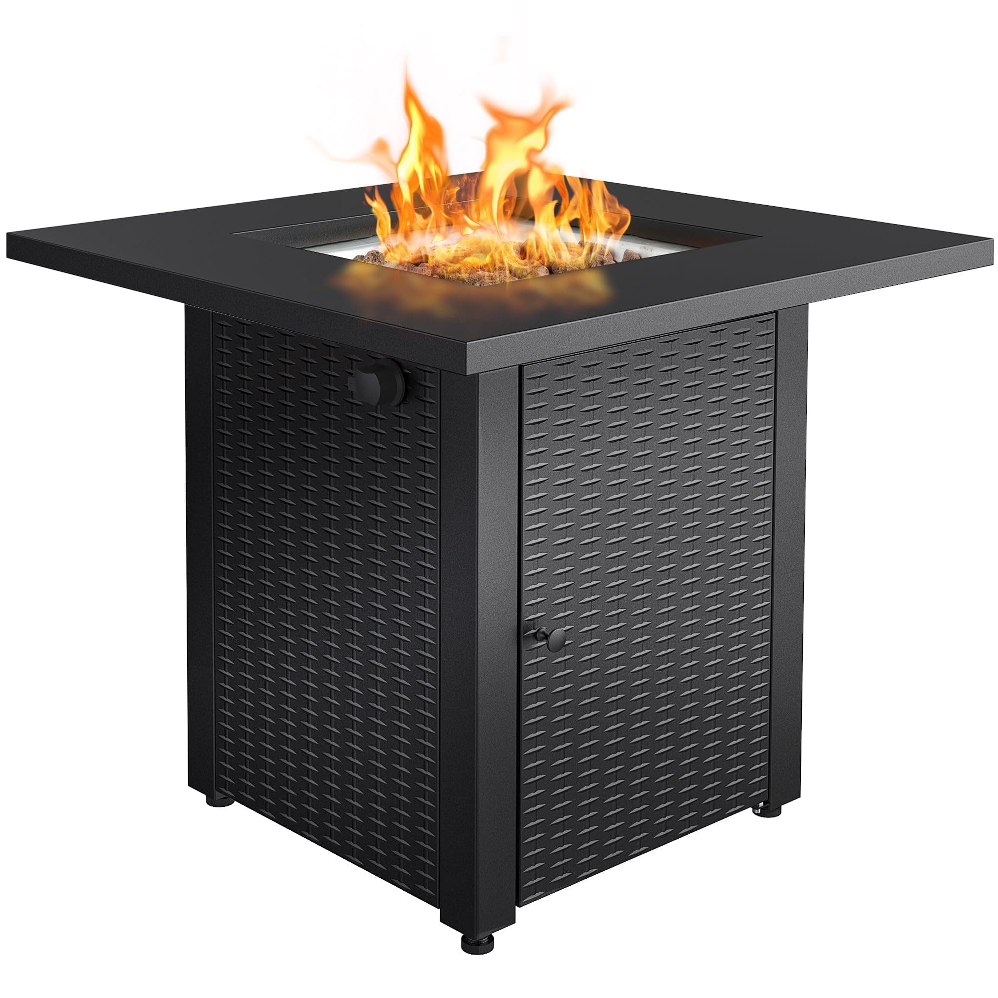 LEGACY HEATING 28-Inch Square Gas Fire Pit Table Powder Coating Wicker Look, a Table Lid included