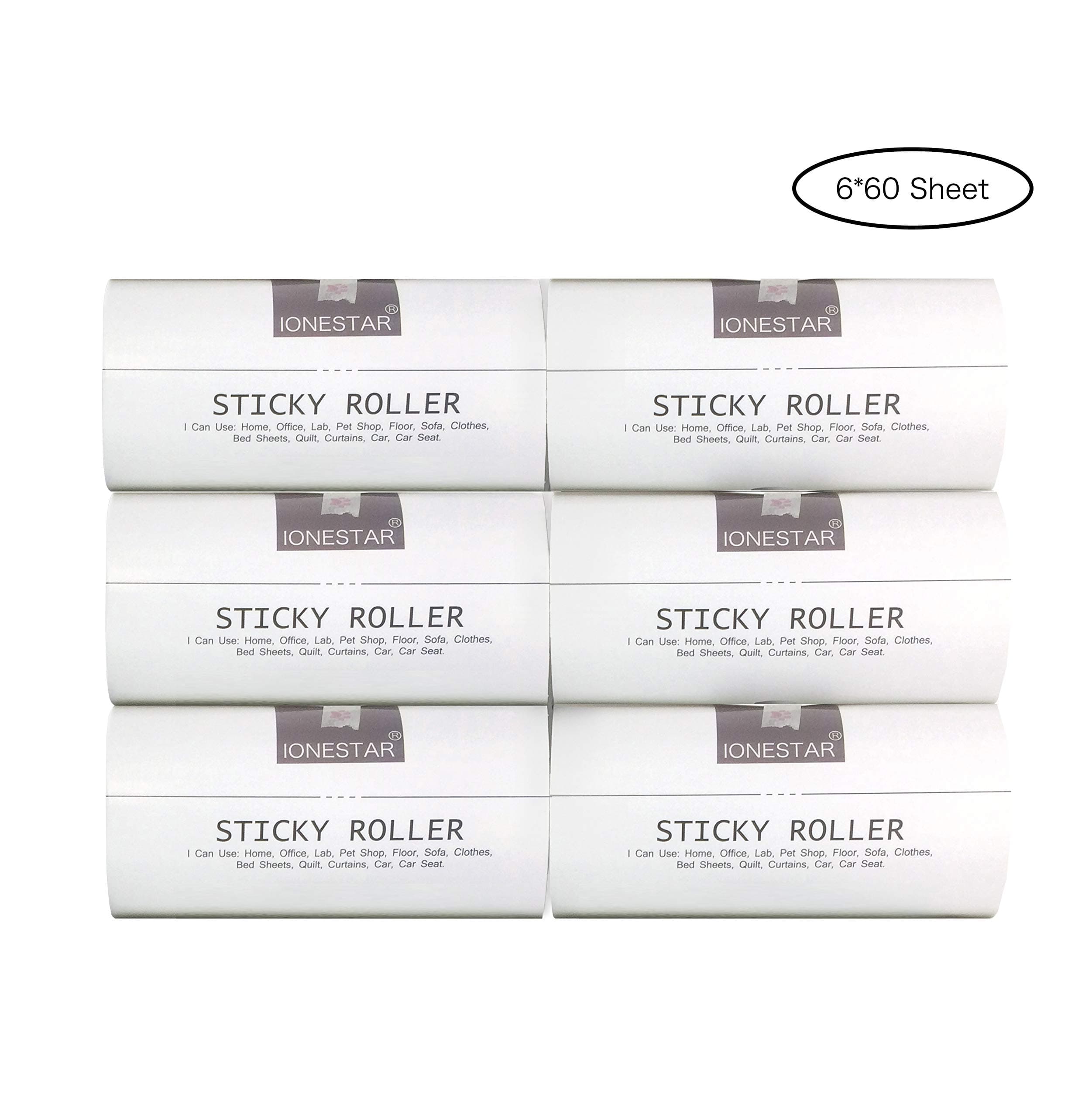 IoneStar Super Sticky Lint Roller Replacement Refills 6 Pack 360 Sheet for Remover Pet Cat Dog Hair Fur,Extra Large Safe Cleaner for Clothes Carpet Floors Furniture,Mini Travel Size Kit (6 Pack)