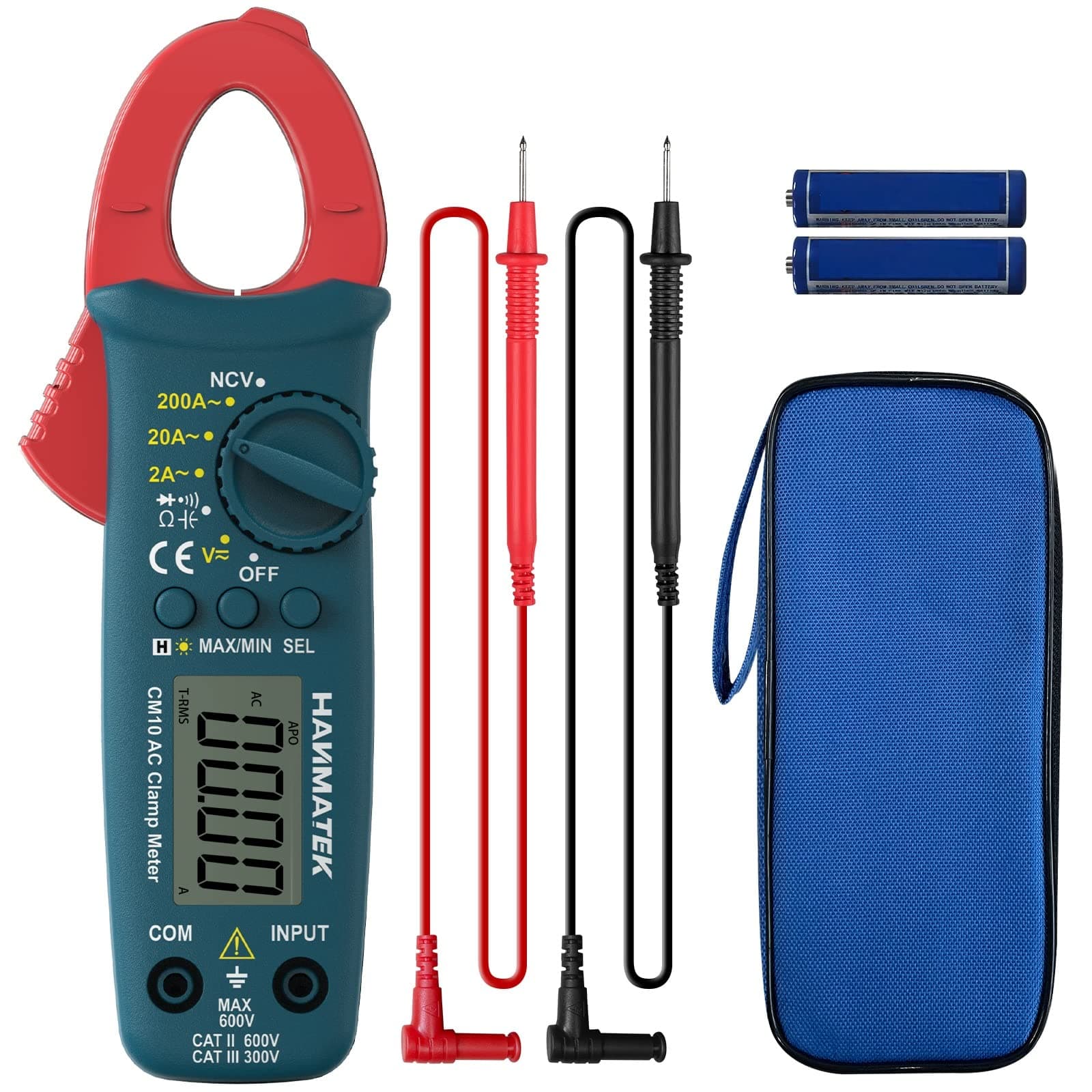 HANMATEKDigital Clamp Meter,Auto-ranging Amp Voltage Tester with Backlight,Clamp Multimeter 2000 Counts Amp Tester with AC/DC Voltage,NCV,Resistance,Capacitance,Continuity,Frequency