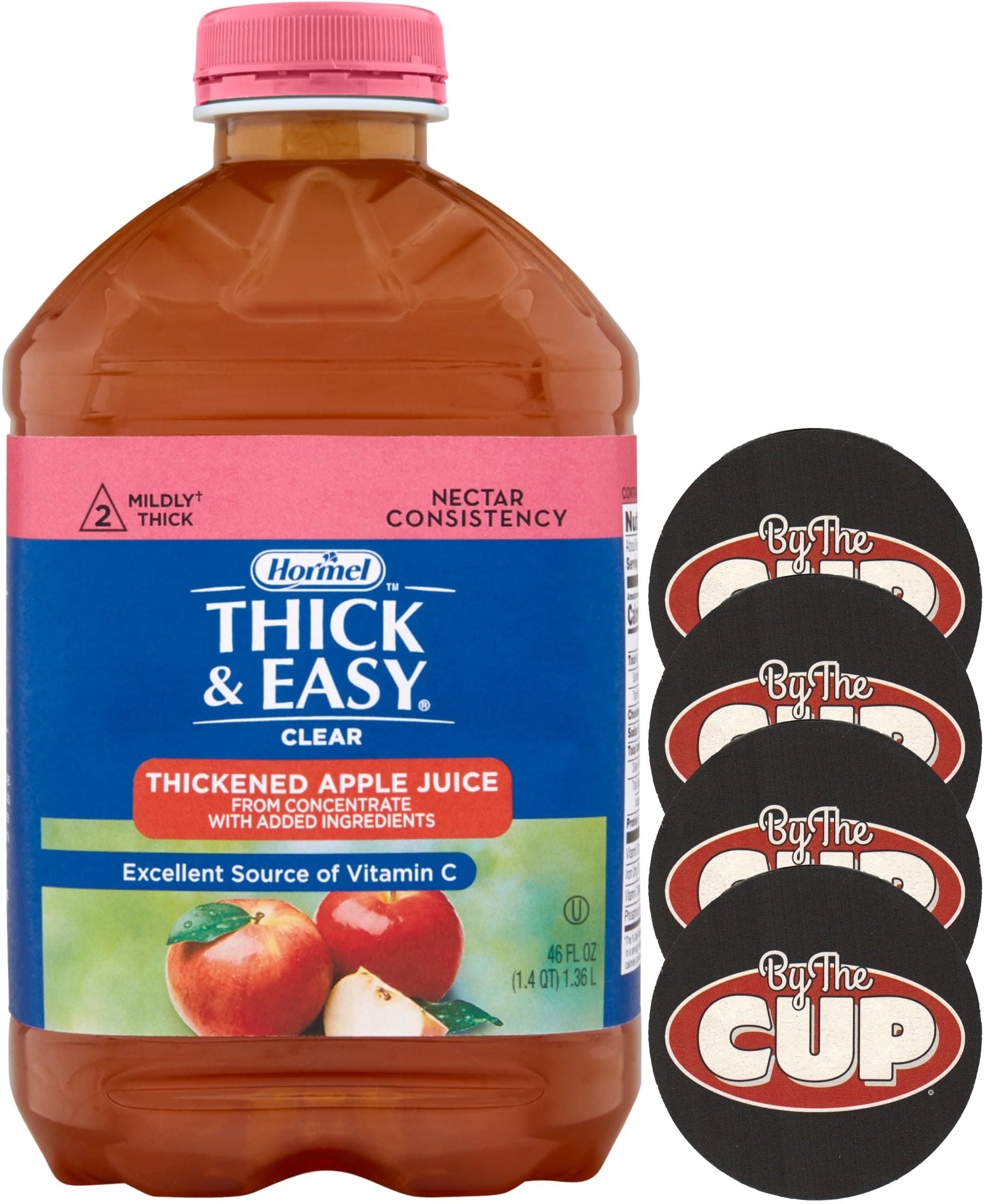 Thick & Easy Clear Thickened Apple Juice Flavored Drink, Nectar Consistency, 46 fl oz with By The Cup Coasters