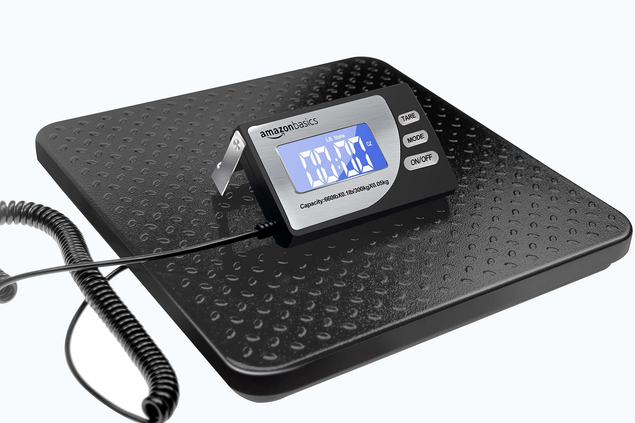 Amazon Basics Digital Shipping Postal Scale with Tare Function, Heavy Duty Weighing Platform, 660 lb Capacity, 1 Ounce Readability, Portable, Black