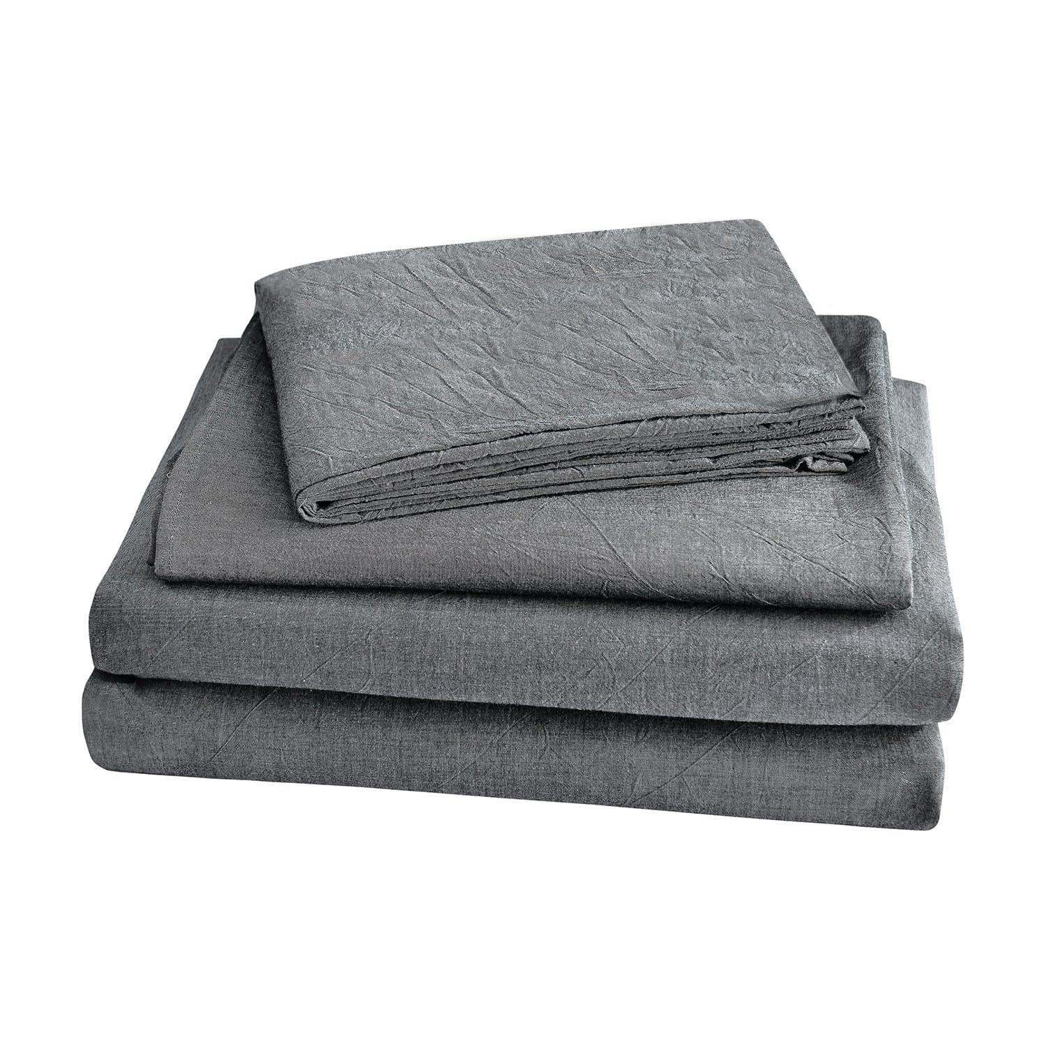 Doffapd Bed Sheet Set,Washed Cotton Bed Queen Sheets - 4 Piece (Queen, Dark Gray)