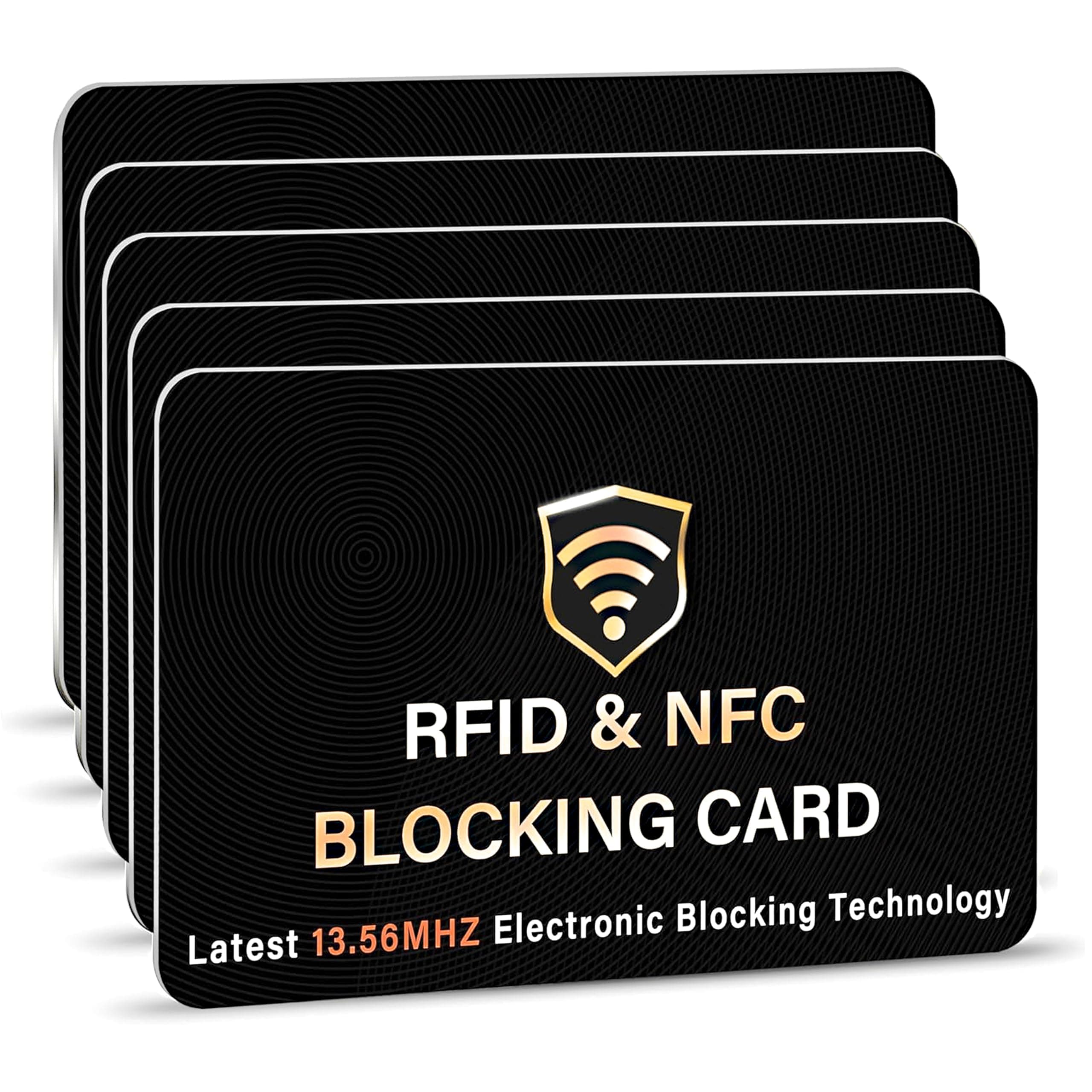 5 Pack RFID Blocking Card, One Card Protects Entire Wallet Purse, NFC Contactless Bank Debit Credit Card Protector ID ATM Guard Card Blocker–(Black)