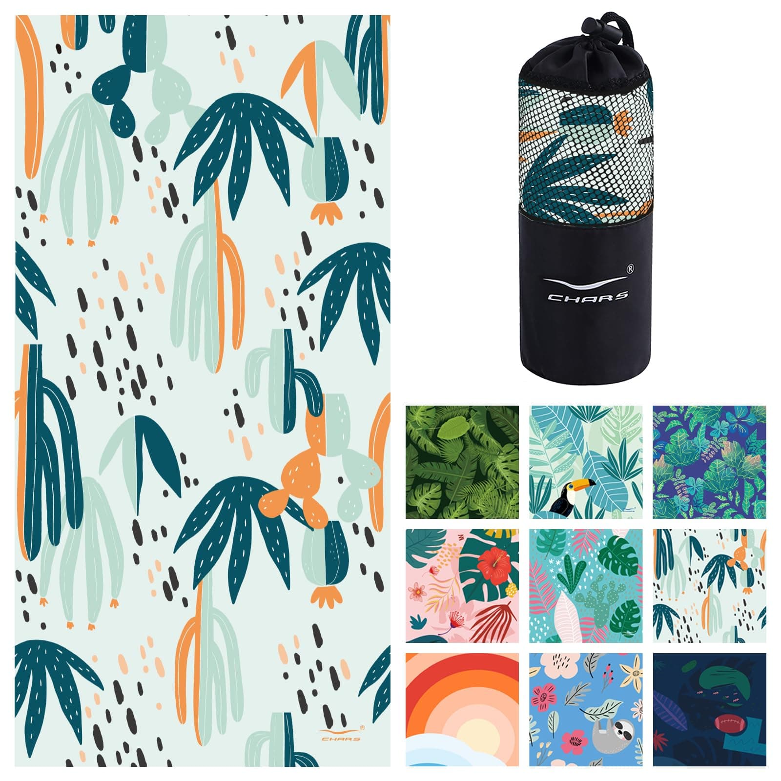 CHARSMicrofiber Quick Drying Beach Towel with a Carrying Bag Super Absorbent & Sand Free Towel for Kids Teens Adults Travel Gym Camping Pool Yoga Outdoor and Picnic(63"×31")