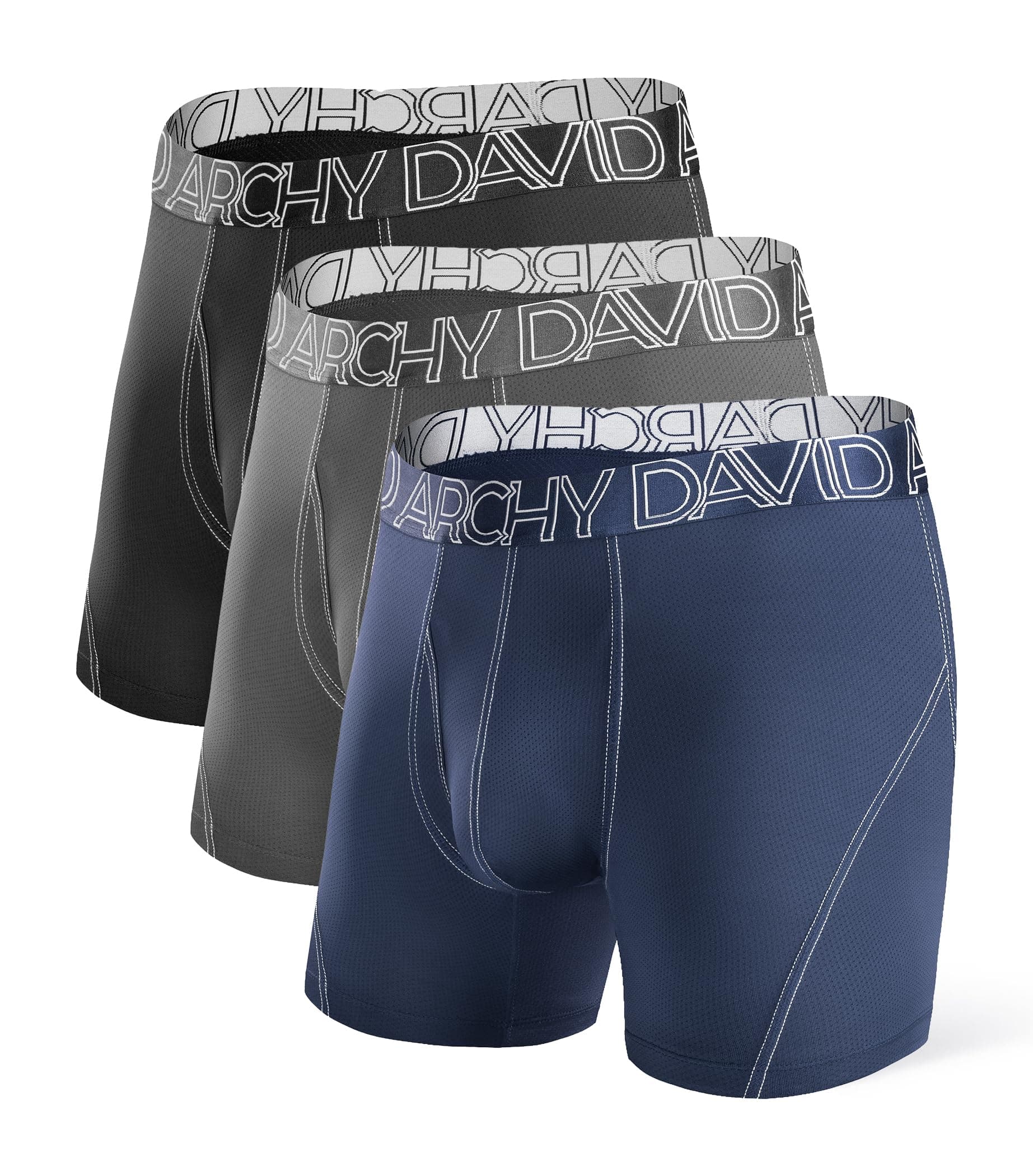 DAVID ARCHY Mens Performance Boxer Briefs 3 Pack, 3D Support Pouch & No Ride-Up Design Moisture-Wicking Sport Underwear