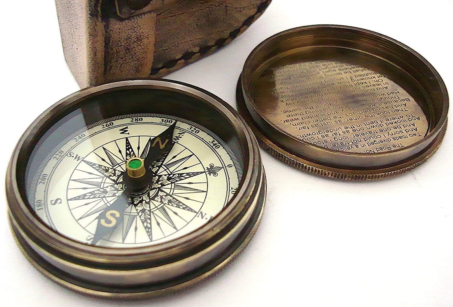 THOR INSTRUMENTS (with device) Robert Frost Poem Compass-Pocket Compass W Leather Case