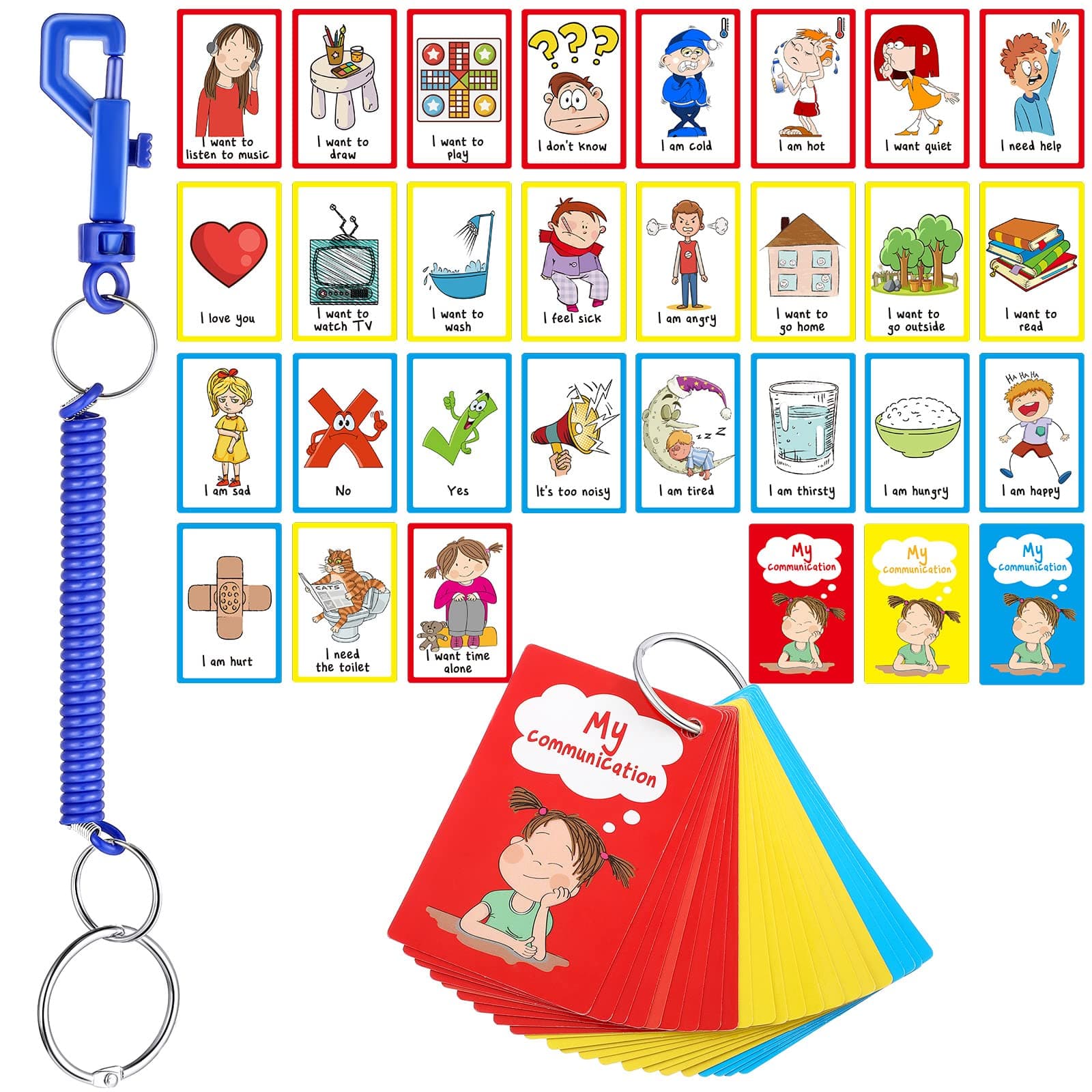 Geyee 27 Autism Communication Cards Visual Aid Nonverbal Communication Board Speech Delay Feelings Emotions Flash Cards Autism Special Needs Cue Cards Language Learning Toys for Kids Children Adults