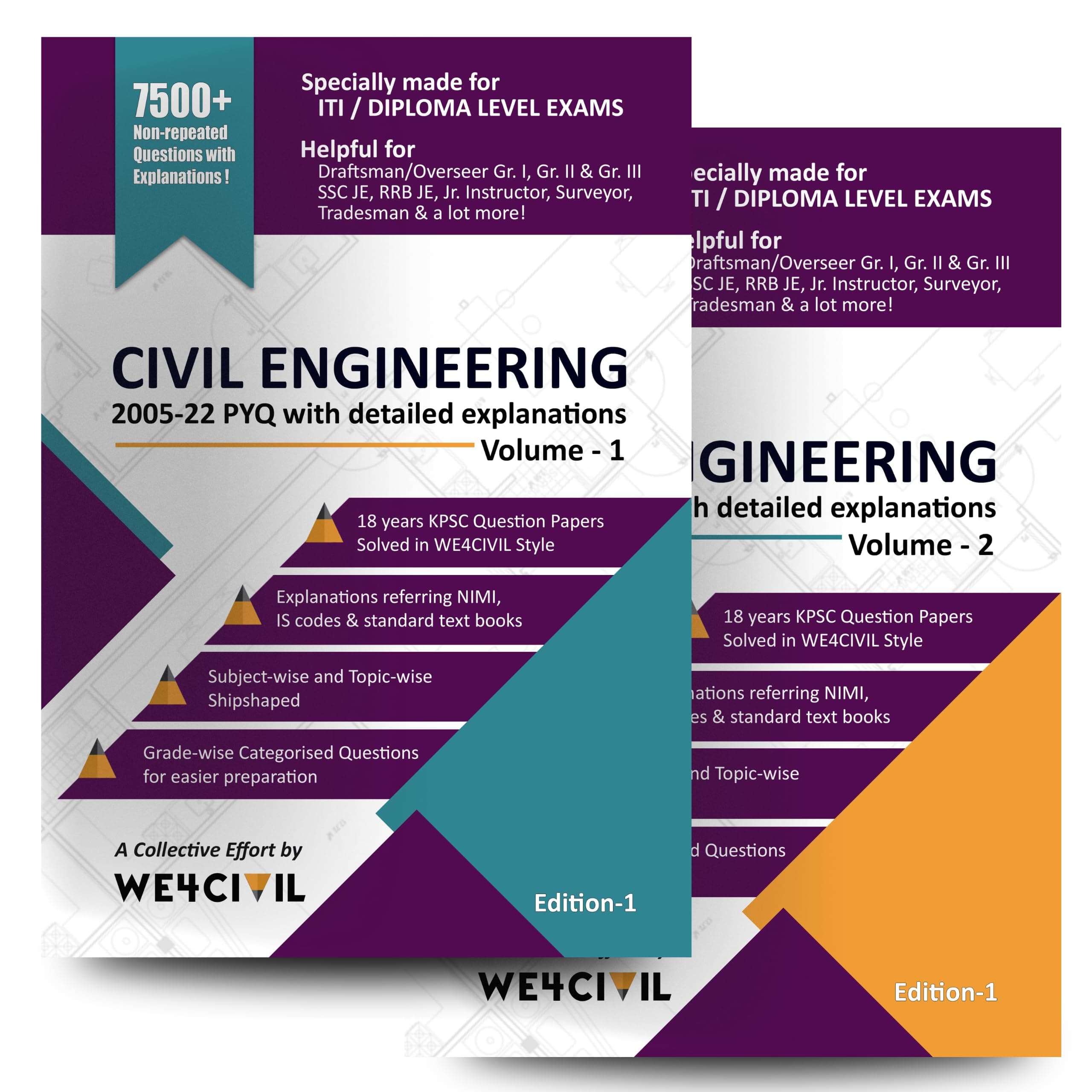 7500+ Civil Engineering Objective Questions with Detailed Solution Book (Vol-1&Vol-2), Subjectwise topicwise sorted. Preaparation for Overseer, Draftsman, Junior Engineer, Assistant Engineer ExamS Perfect Paperback – 1 January 2023