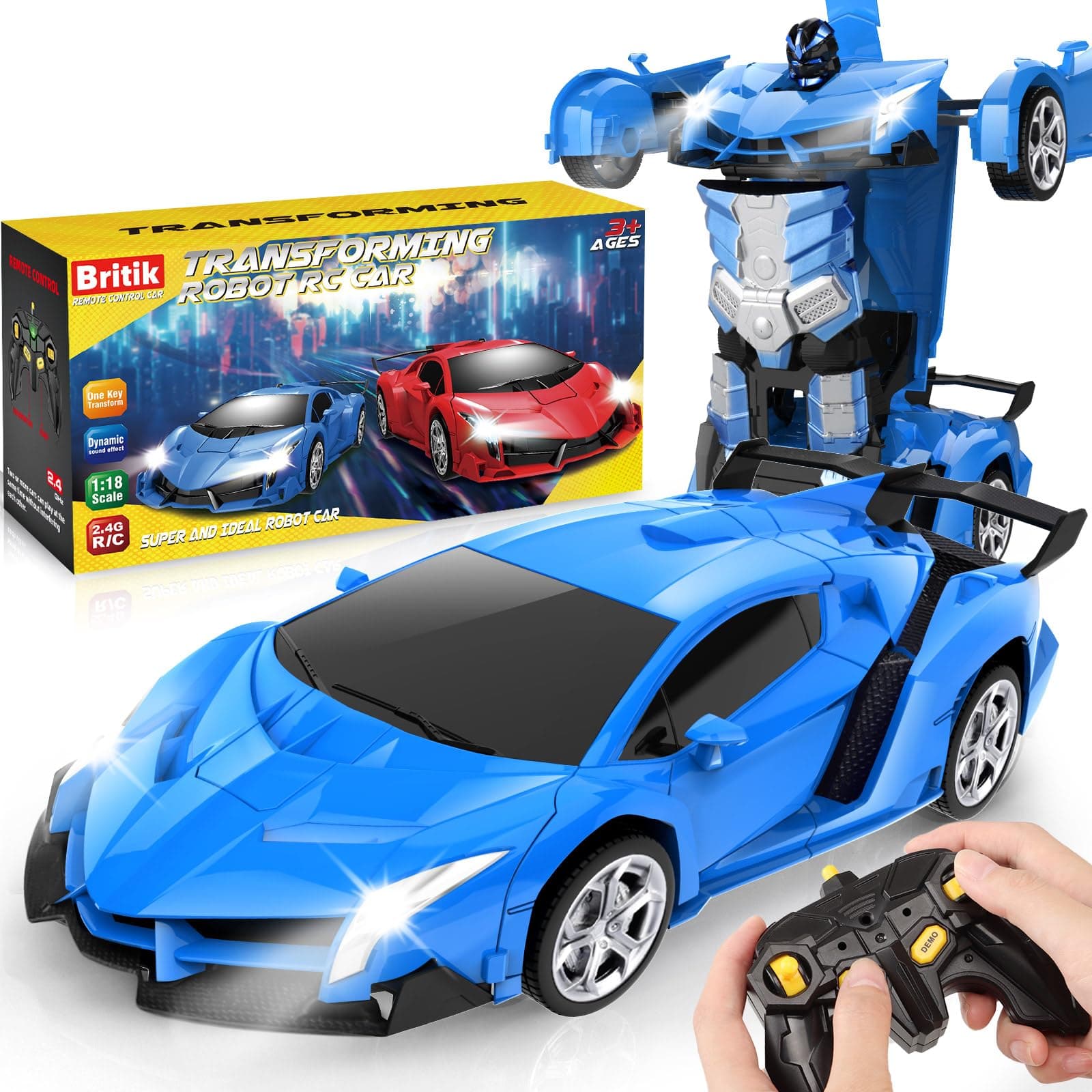 Transform Remote Control Car Toy for Kids 4 5 6 7 8, Remote Control Car for Boys 4-7, Transform Cars for Boys 4-6, Toy Car 5 Year Old Boy, Toys for 3 4 5 6 7 8 9 10 11 12 Years Old Boy, Blue